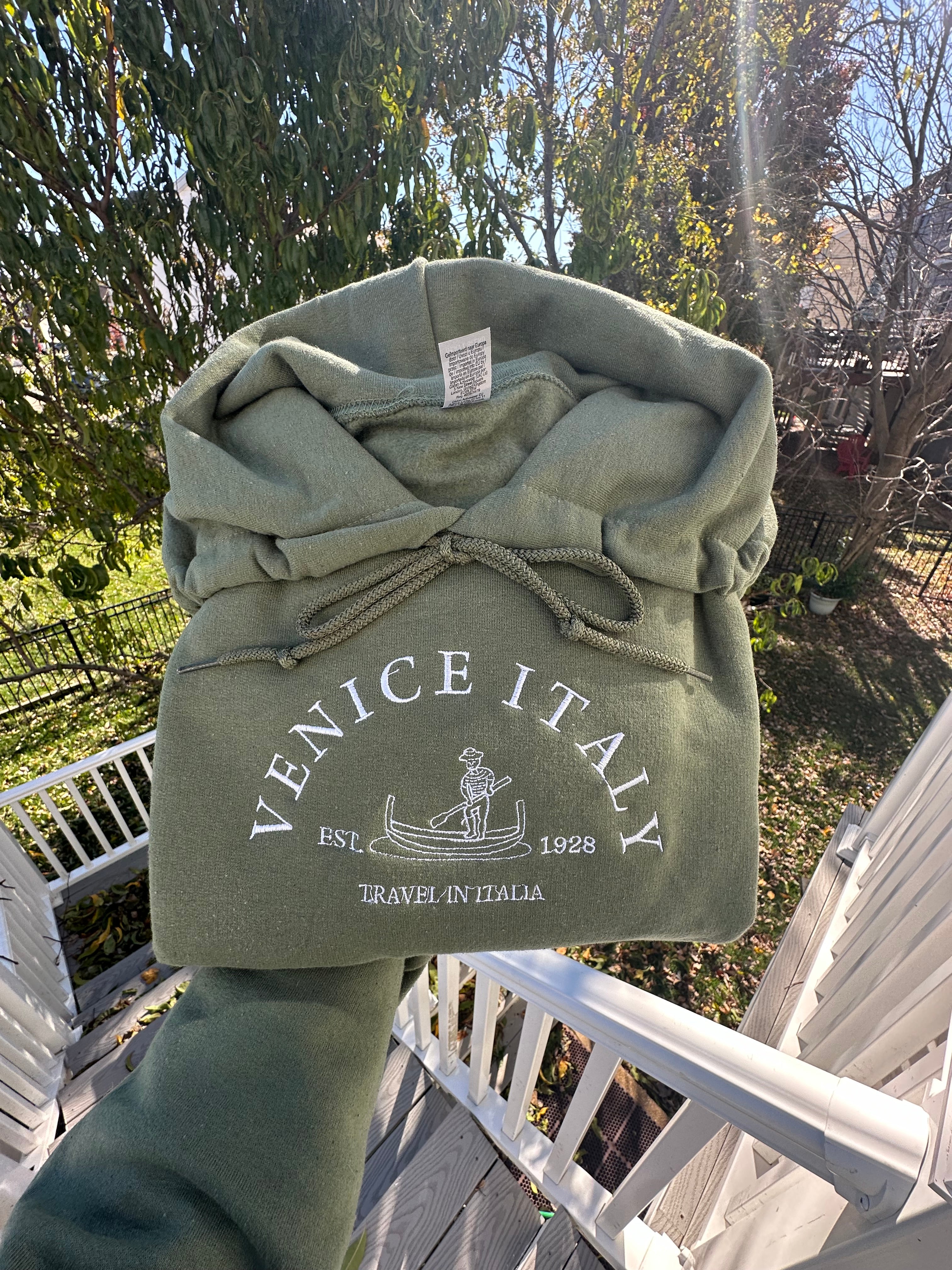 Venice Italy embroidered hoodie;  travel in Italy embroidered hoodie, Fall Italy hoodies, gift for her or him