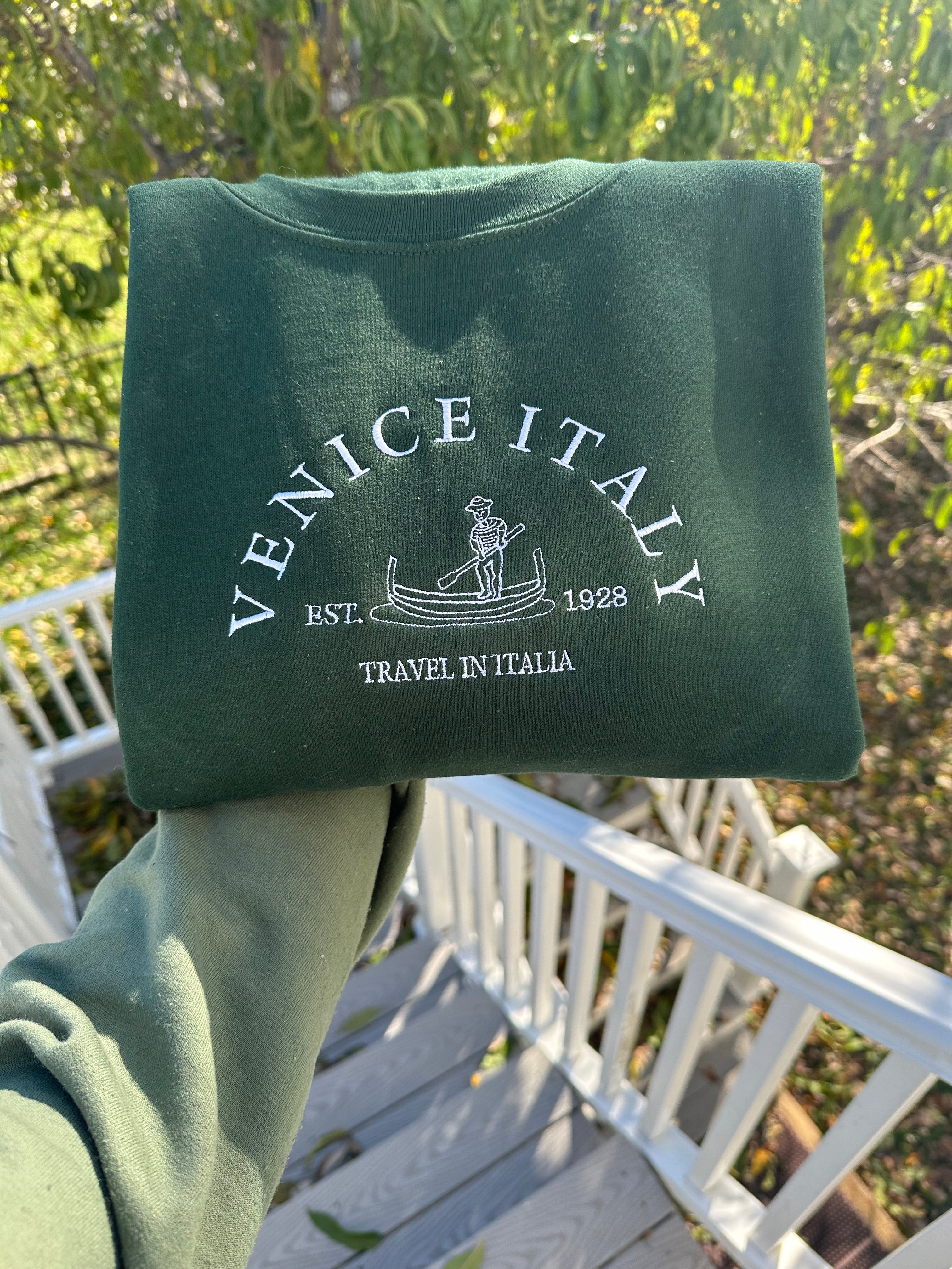 Venice Italy embroidered sweatshirt; Travel in Italia embroidered crewneck. Christmas gift for her/him