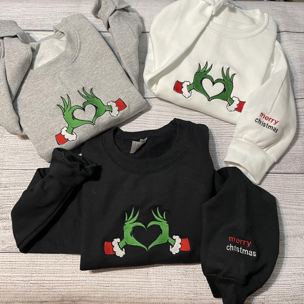 Custom Christmas embroidered sweater; Grinch custom embroidered sweatshirt
