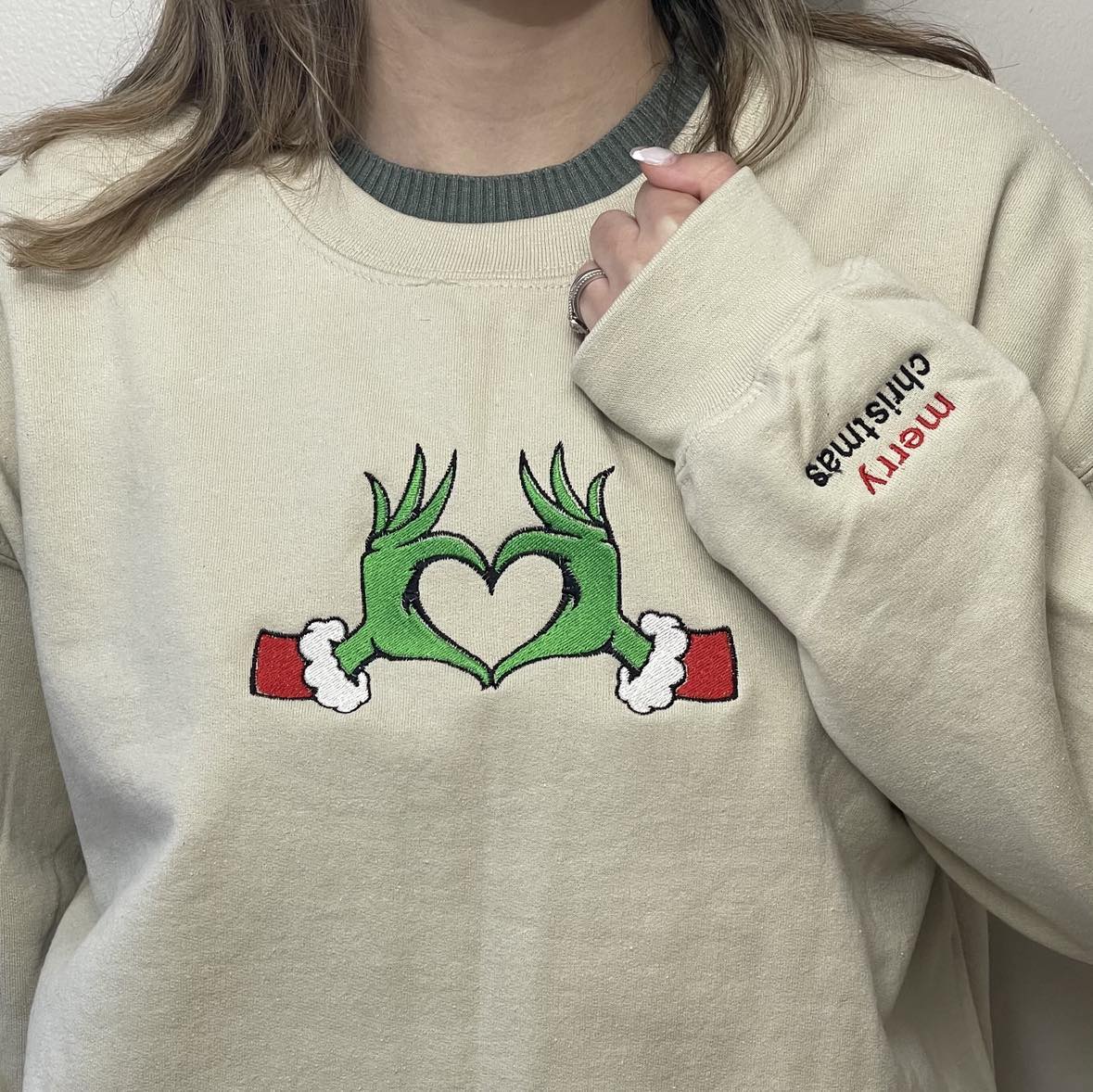Custom Christmas embroidered sweater; Grinch custom embroidered sweatshirt