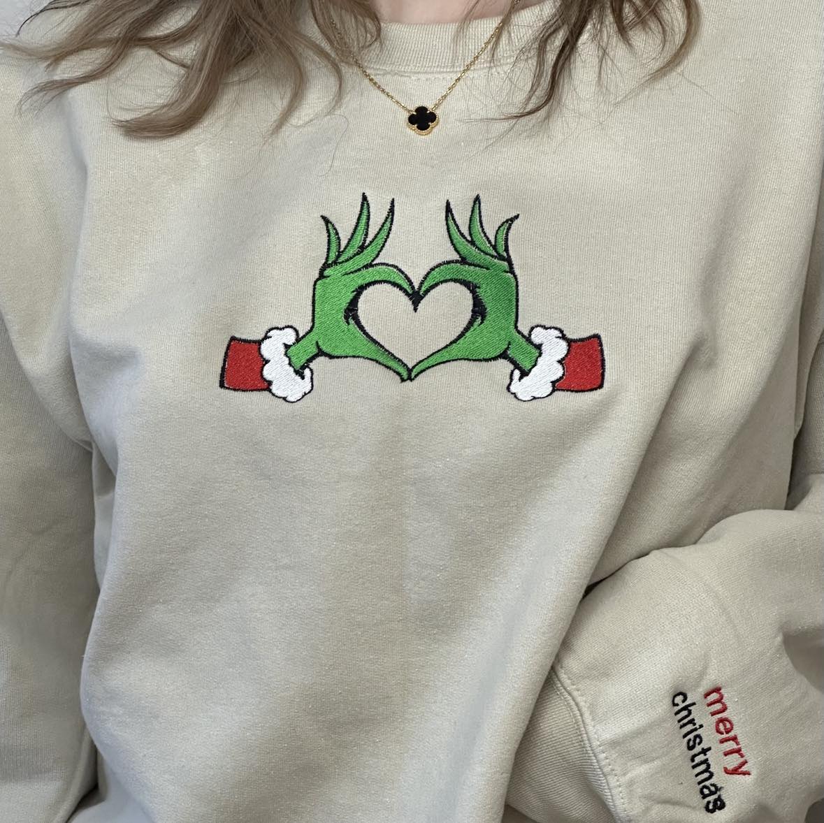 Custom Christmas embroidered sweater; Grinch custom embroidered sweatshirt
