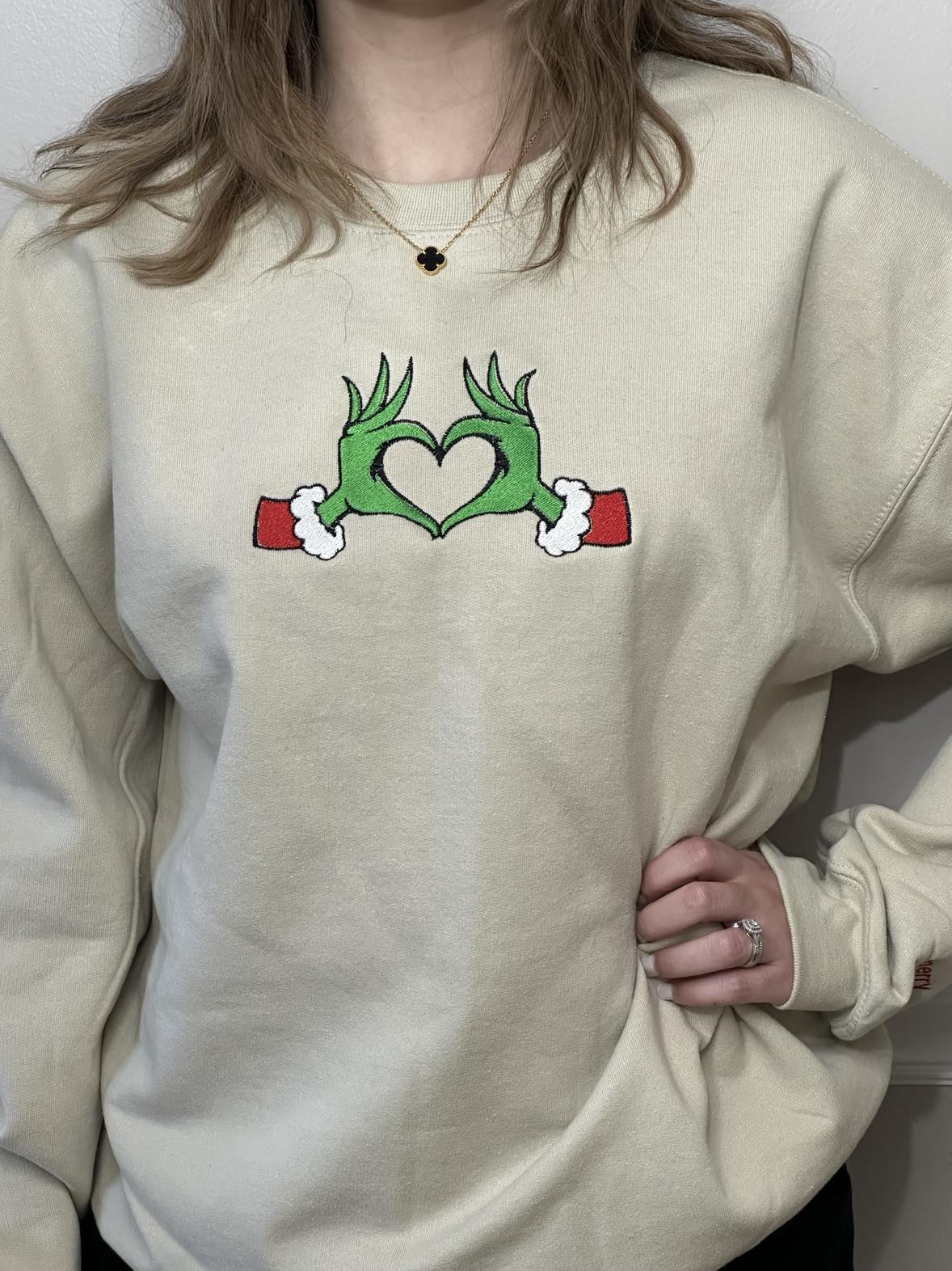 Custom Christmas embroidered sweater; Grinch custom embroidered sweatshirt