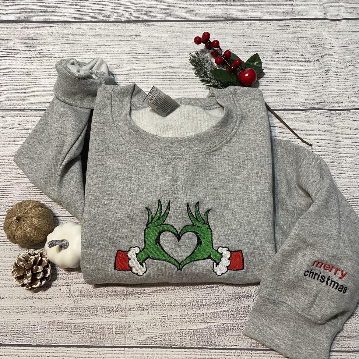 Custom Christmas embroidered sweater; Grinch custom embroidered sweatshirt