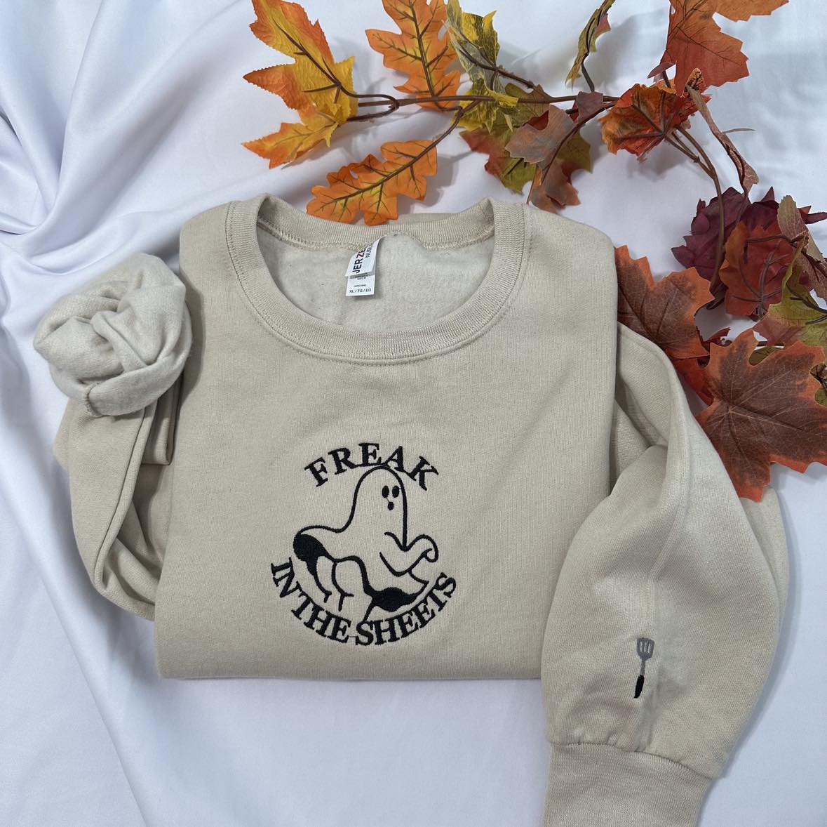 Freak in the sheet embroidered sweatshirt! Halloween embroidery; Halloween Embroidered Sweatshirts; women clothing