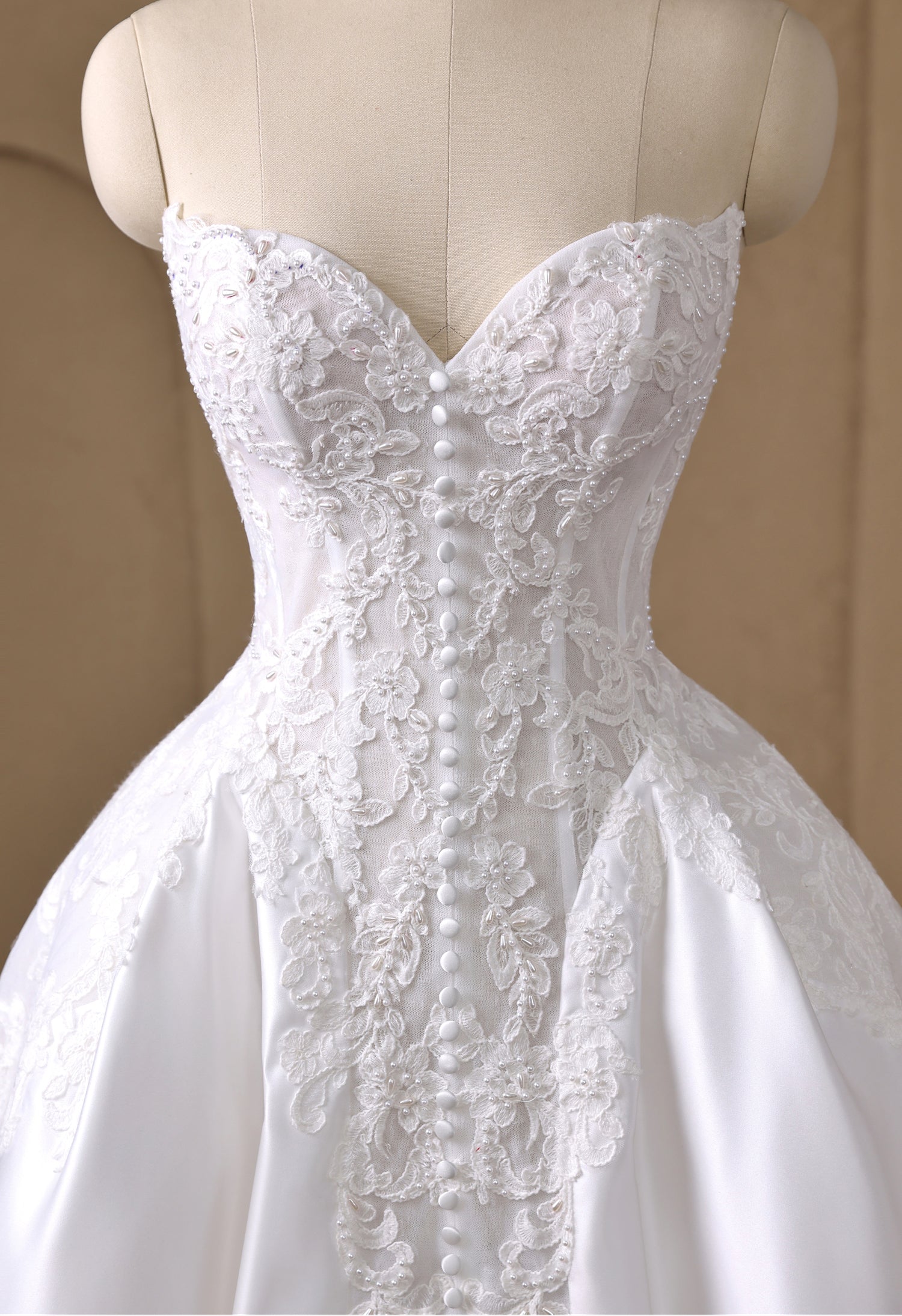 Strapless Sweetheart Lace and Satin Ballgown