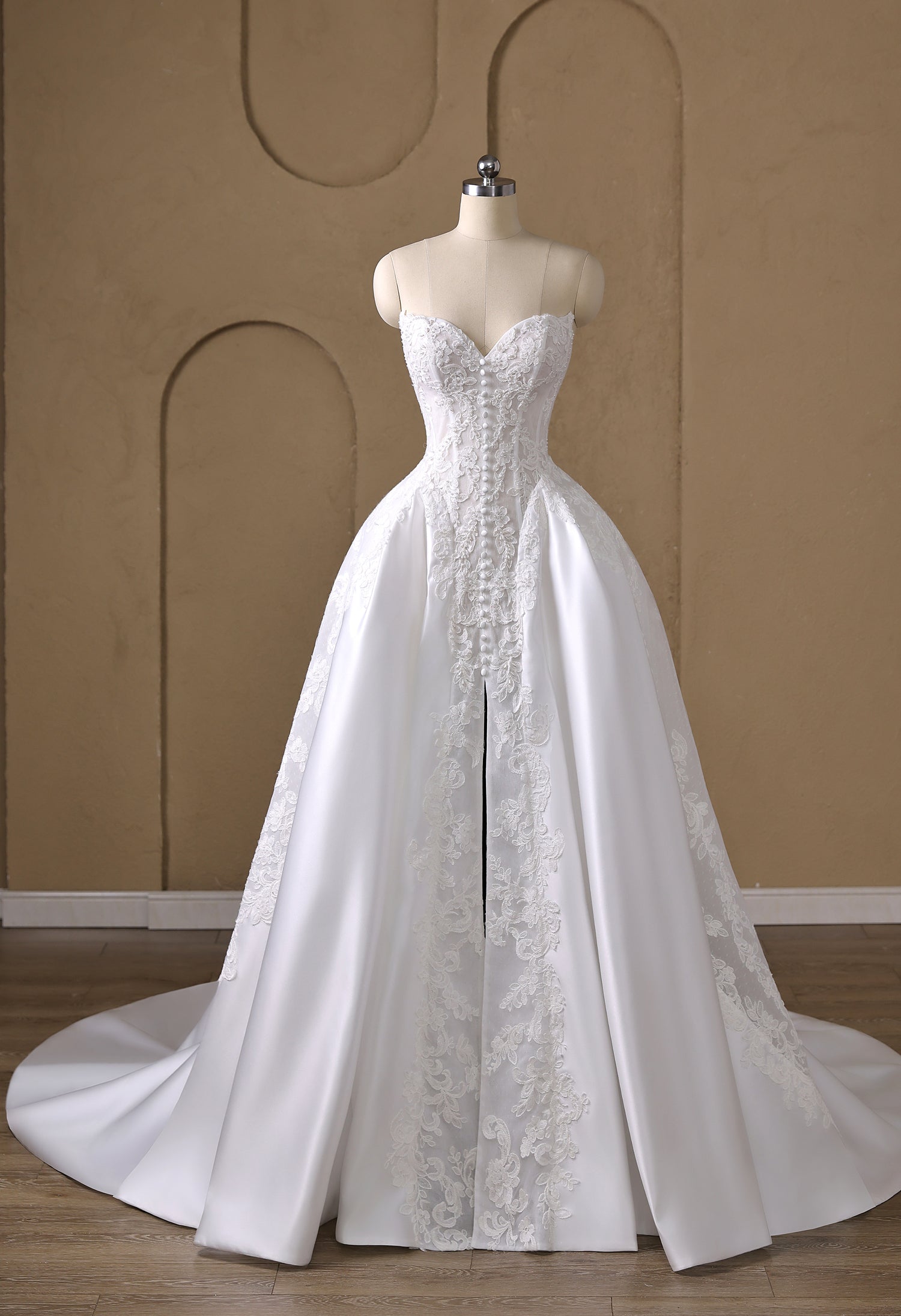 Strapless Sweetheart Lace and Satin Ballgown