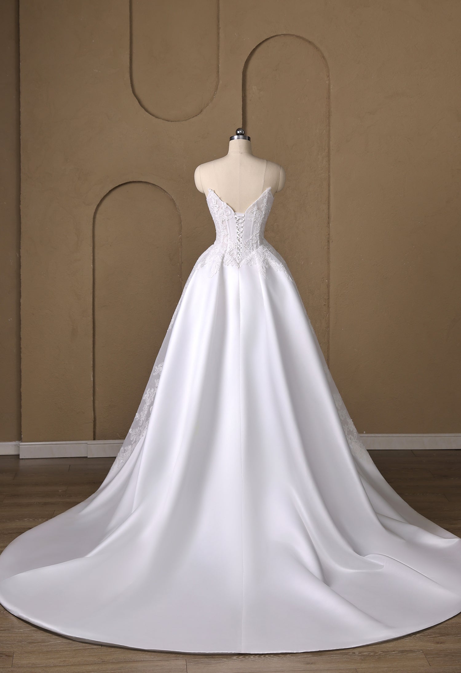 Strapless Sweetheart Lace and Satin Ballgown