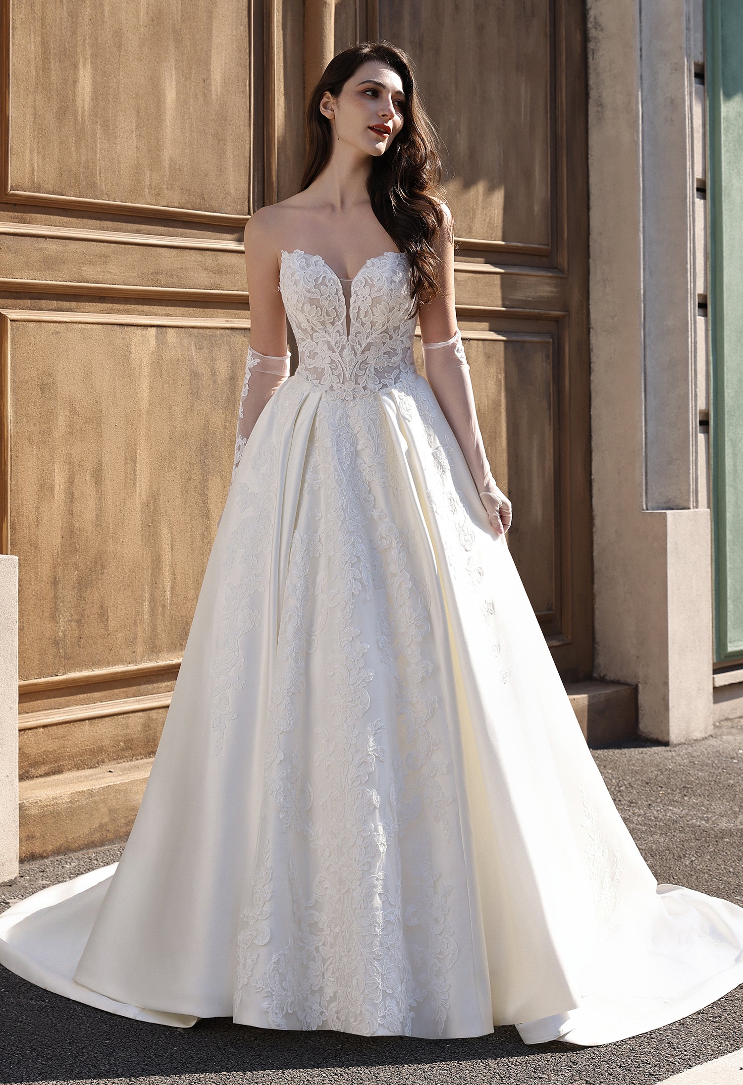 Classic Elegance Lace Bodice A-Line Bridal Gown
