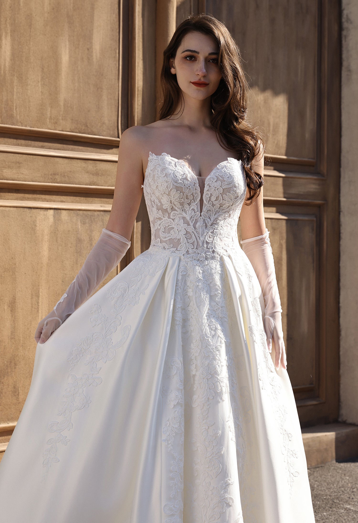 Classic Elegance Lace Bodice A-Line Bridal Gown