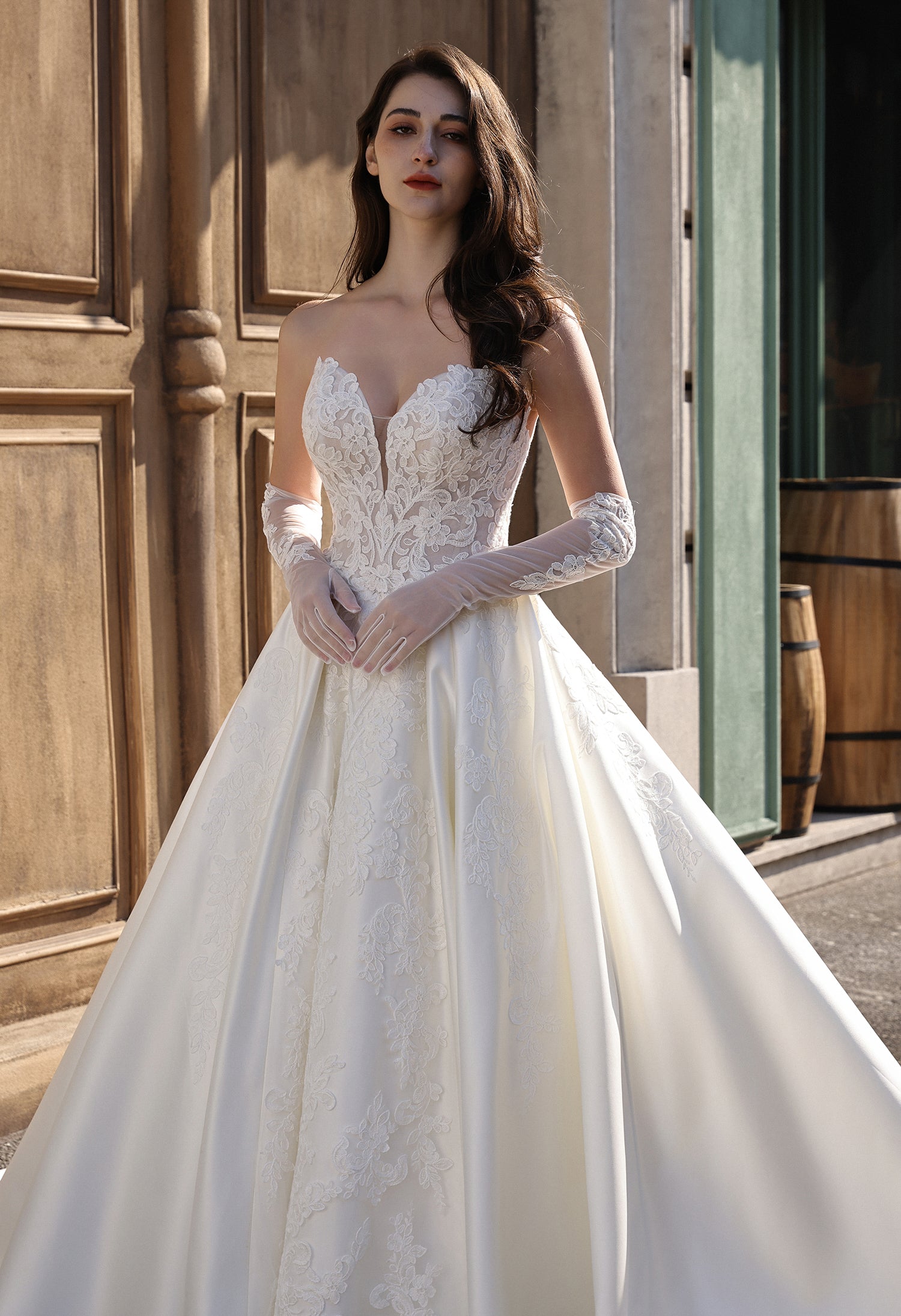 Classic Elegance Lace Bodice A-Line Bridal Gown