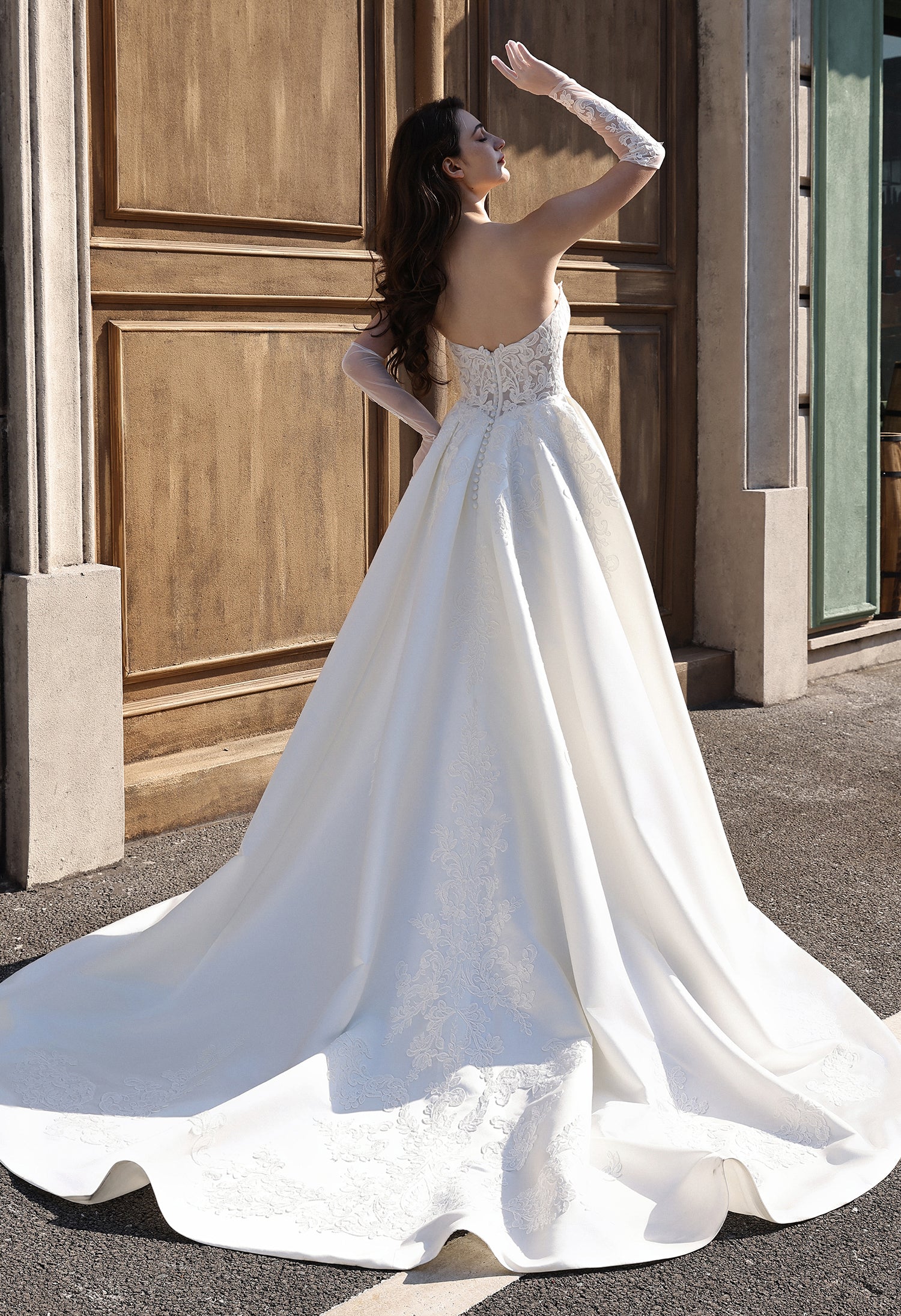 Classic Elegance Lace Bodice A-Line Bridal Gown