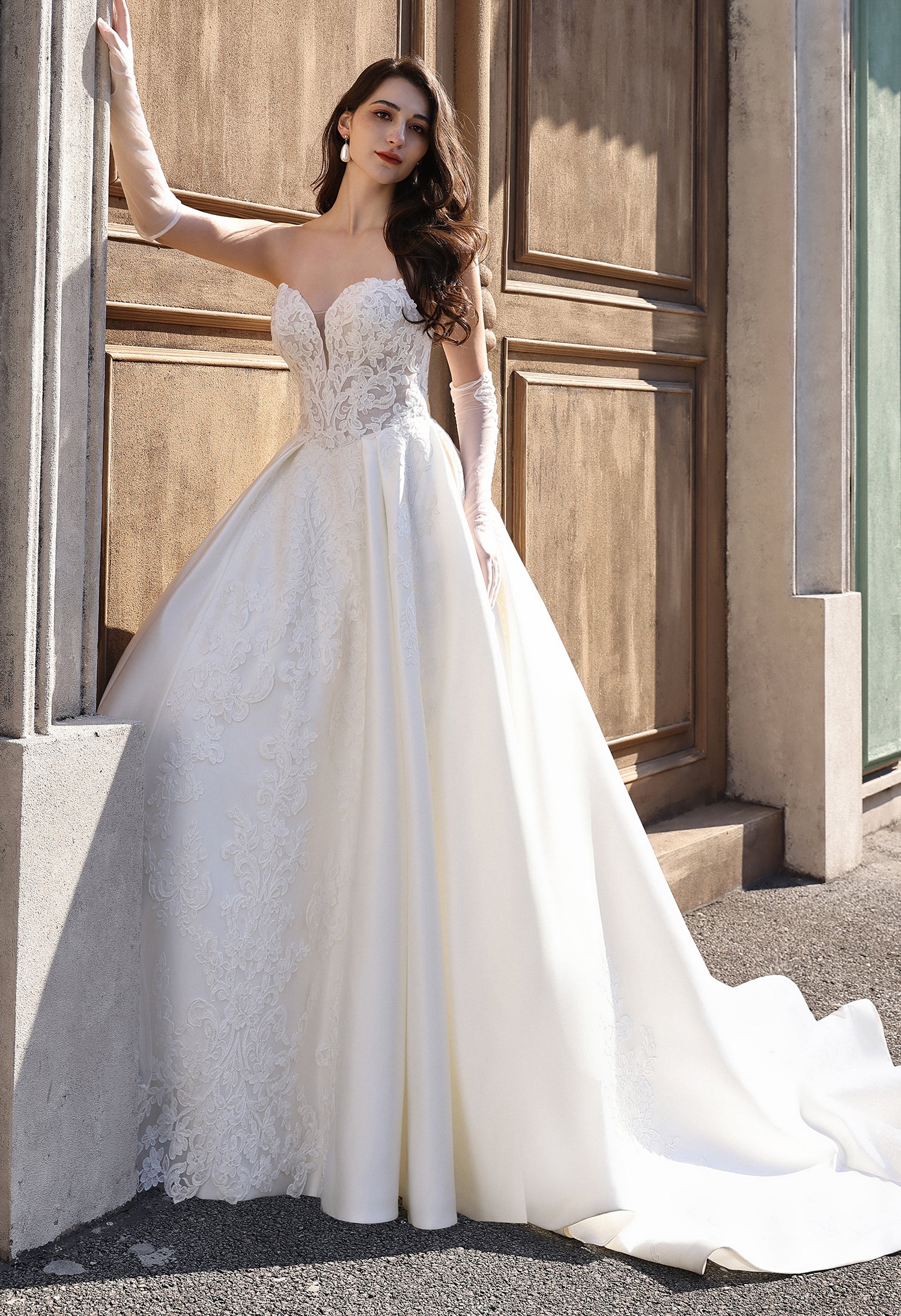 Classic Elegance Lace Bodice A-Line Bridal Gown