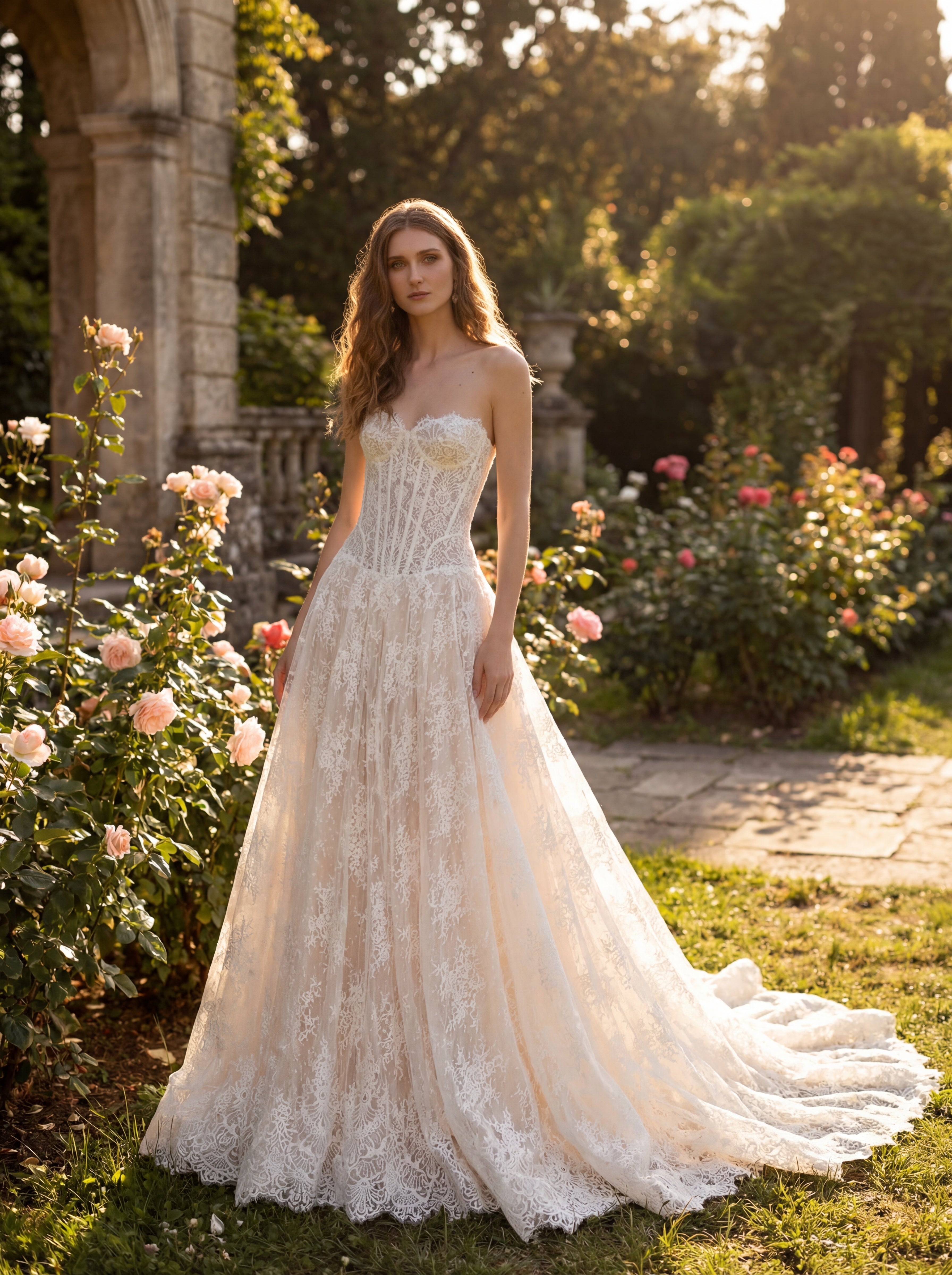 Strapless Sweetheart Chantilly Lace Gown