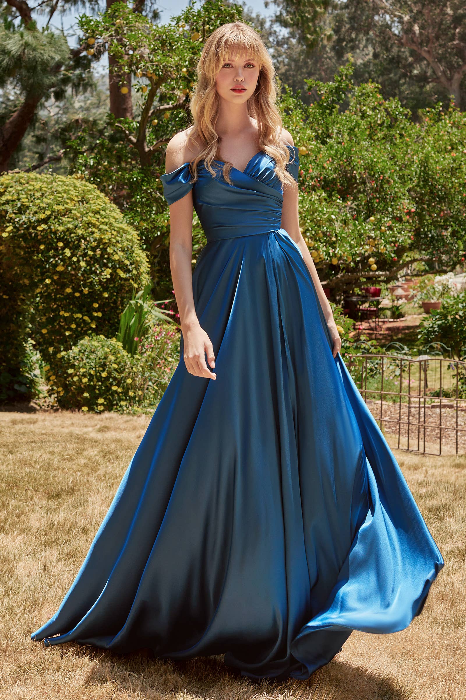 SATIN A-LINE OFF THE SHOULDER DRESS