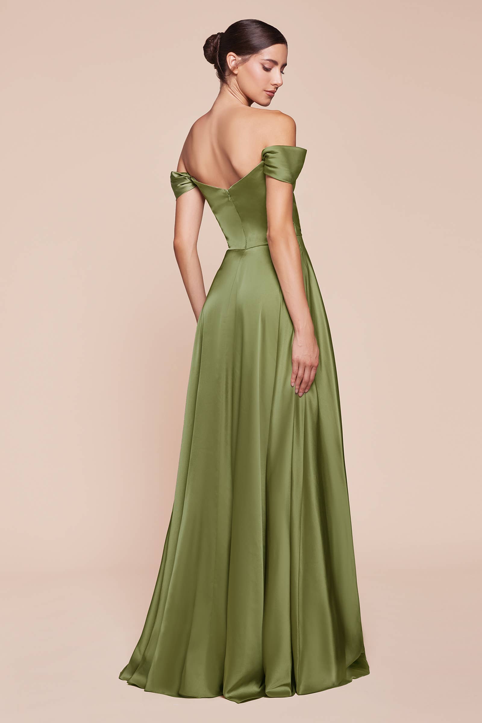 SATIN A-LINE OFF THE SHOULDER DRESS