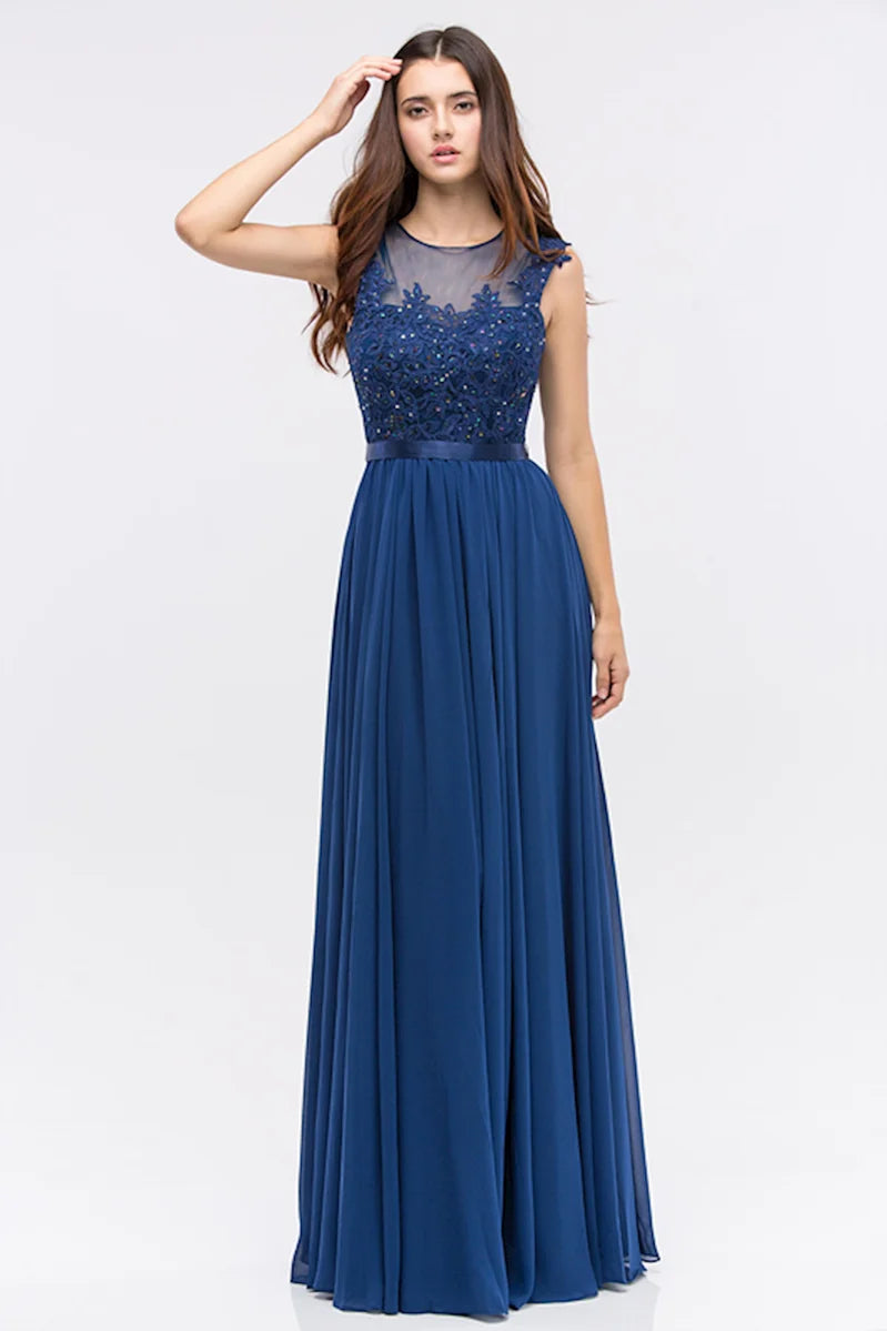 Elegant Illusion Lace Top Floor-Length Chiffon Gown