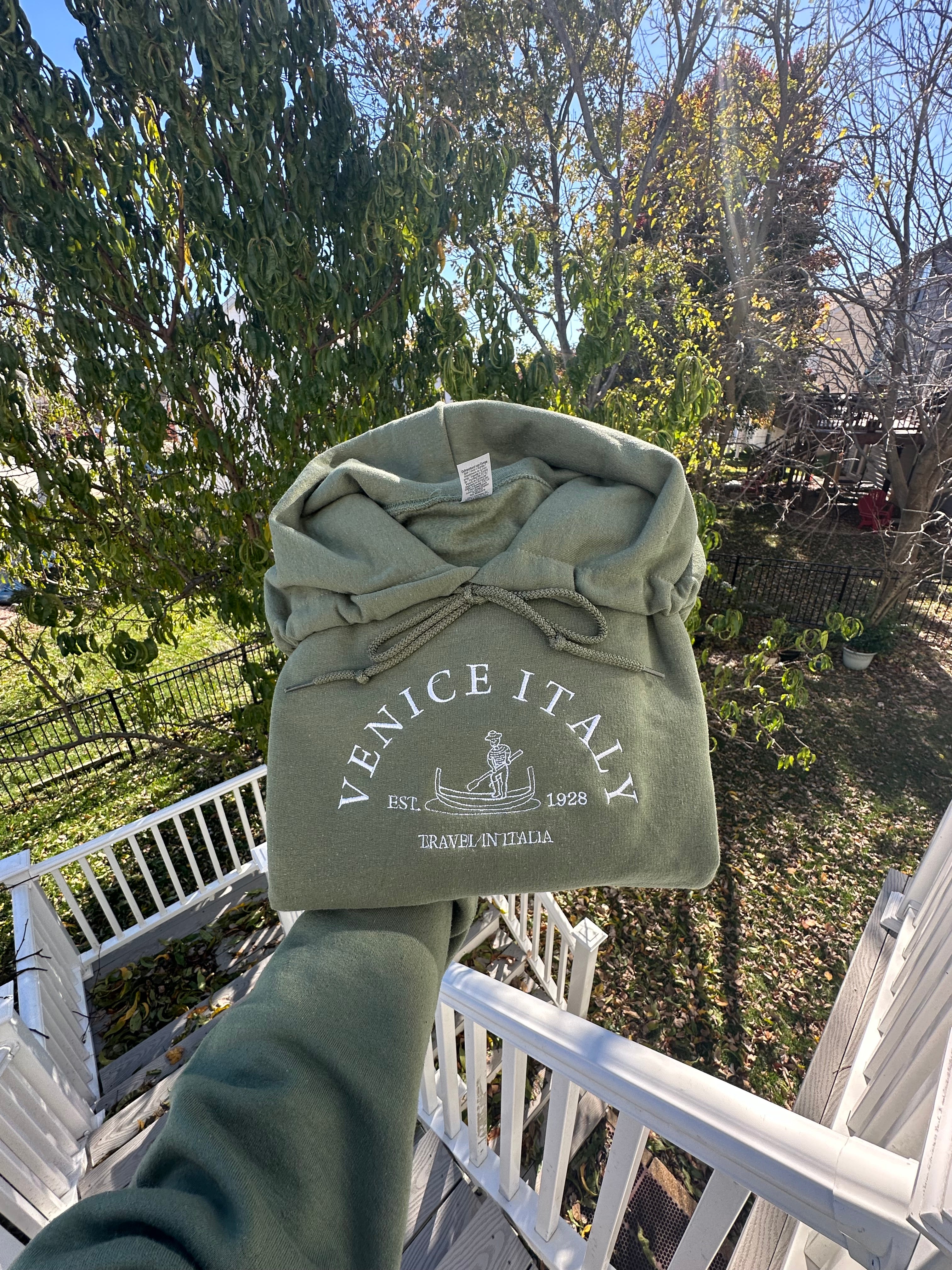 Venice Italy embroidered hoodie;  travel in Italy embroidered hoodie, Fall Italy hoodies, gift for her or him