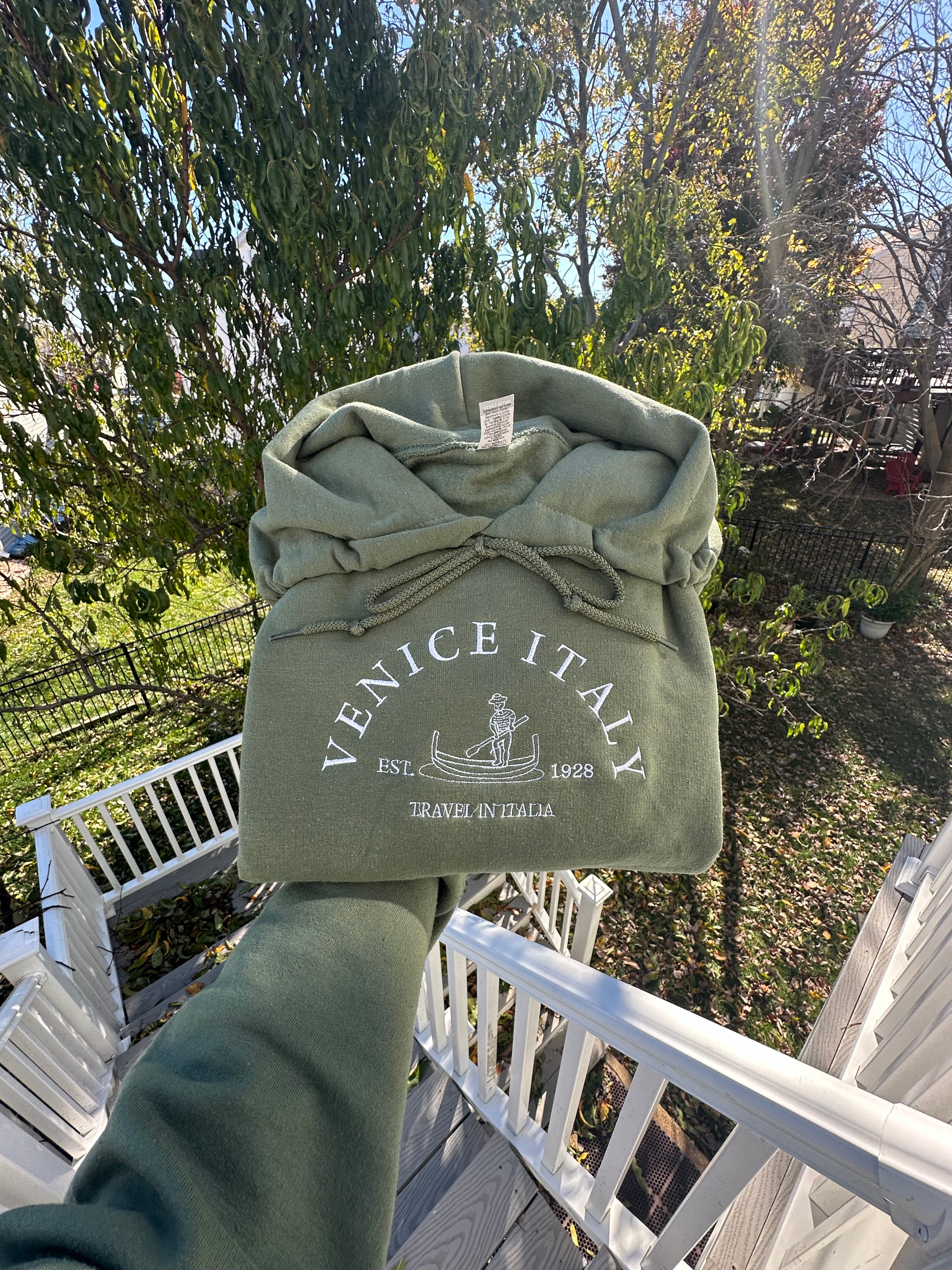 Venice Italy embroidered hoodie;  travel in Italy embroidered hoodie, Fall Italy hoodies, gift for her or him