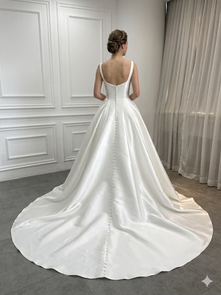 Satin A-Line Wedding Dress with Corset Bodice & Chapel Train | Classic Minimalist Bridal Gown (Copy)