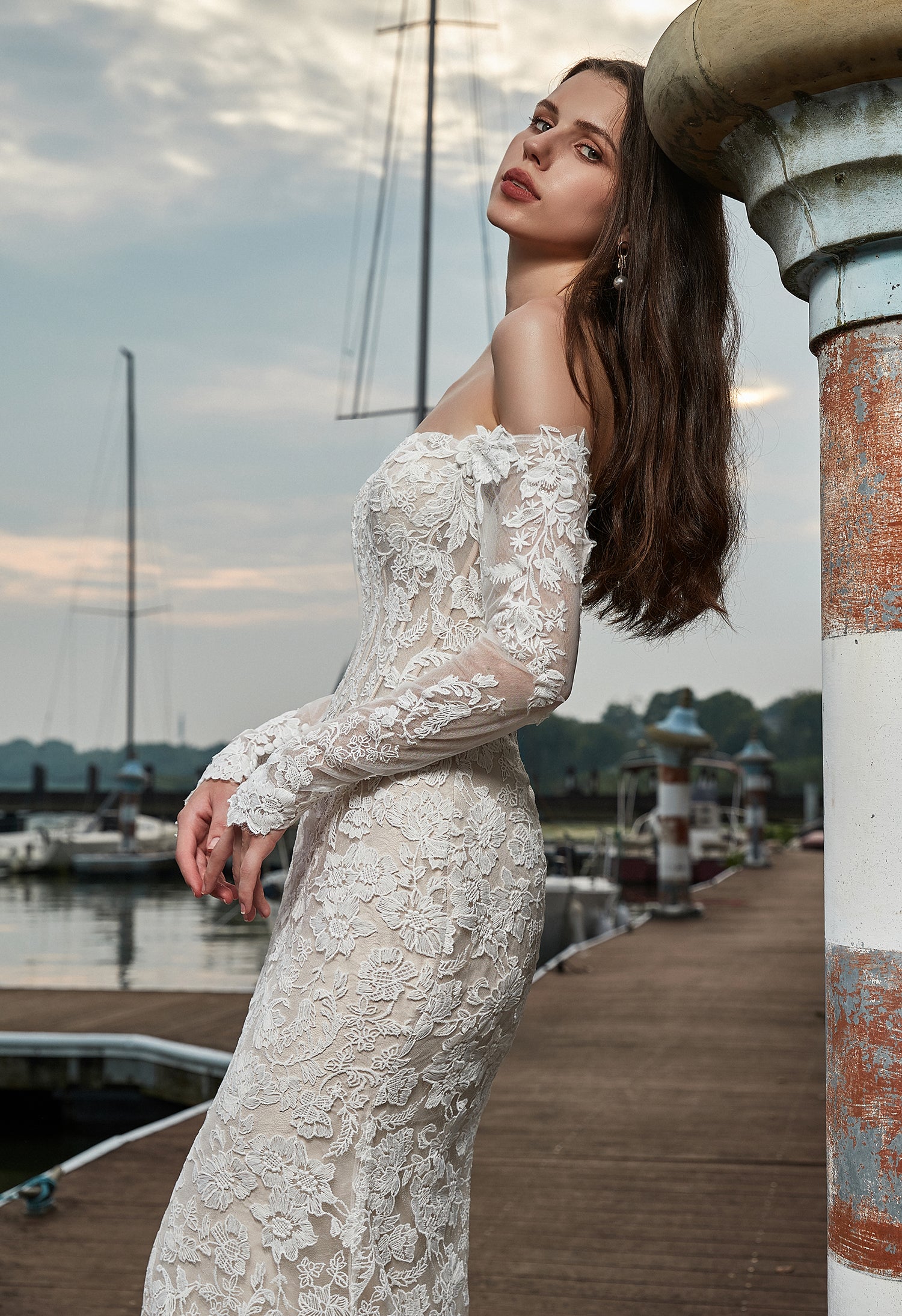Lace Sweetheart fit to flare long sleeve wedding dress