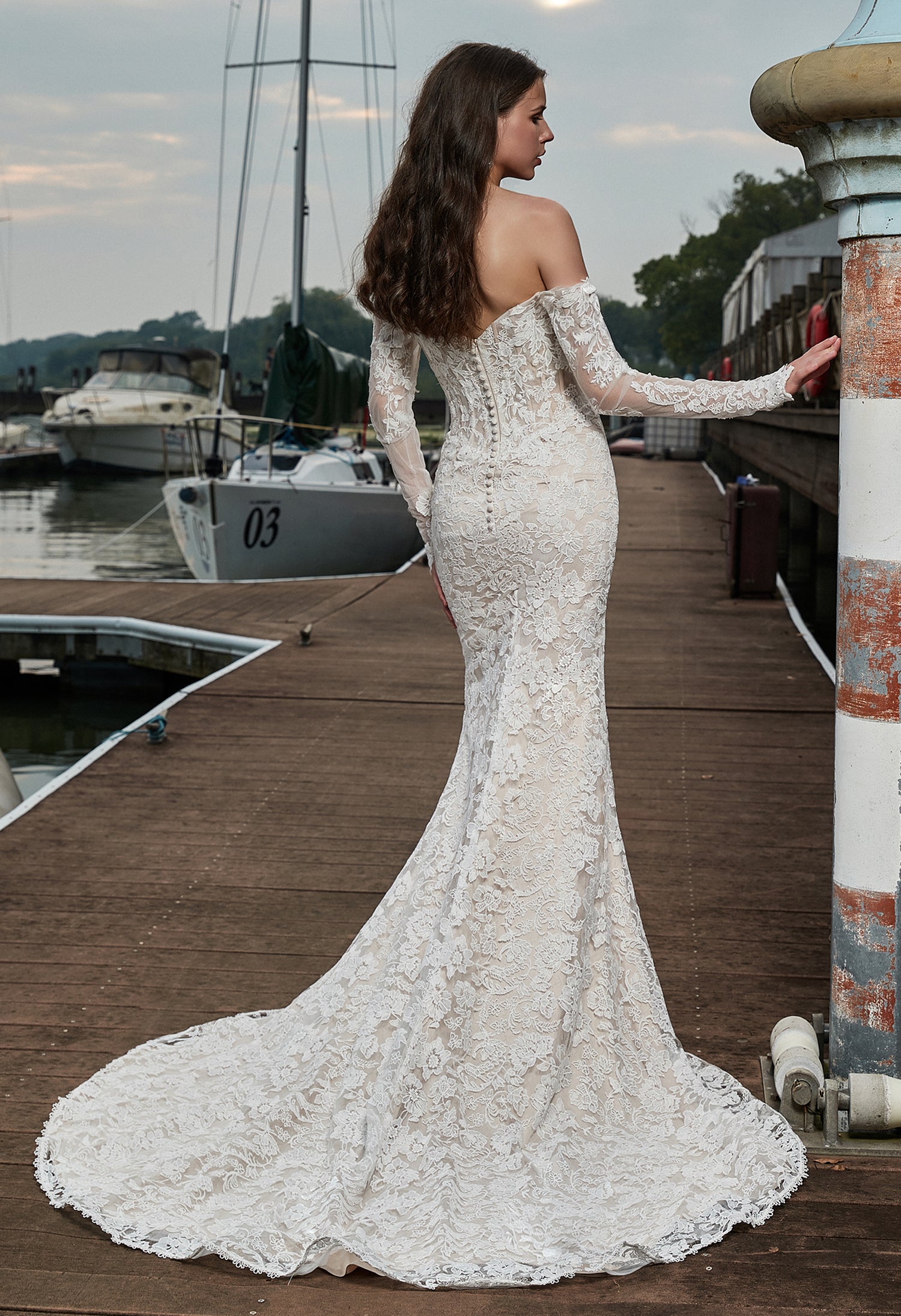 Lace Sweetheart fit to flare long sleeve wedding dress