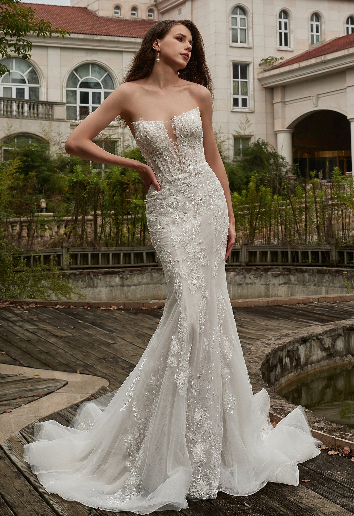 Beaded Sequins Lace and Detachable Overskirt