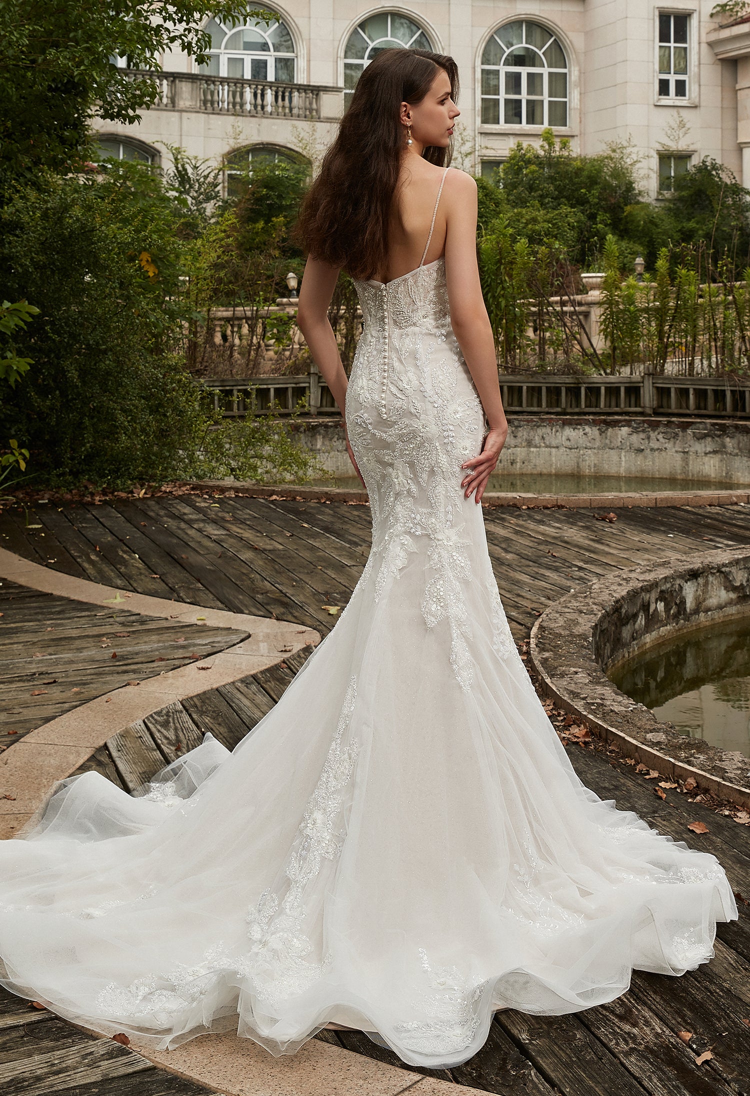 Beaded Sequins Lace and Detachable Overskirt