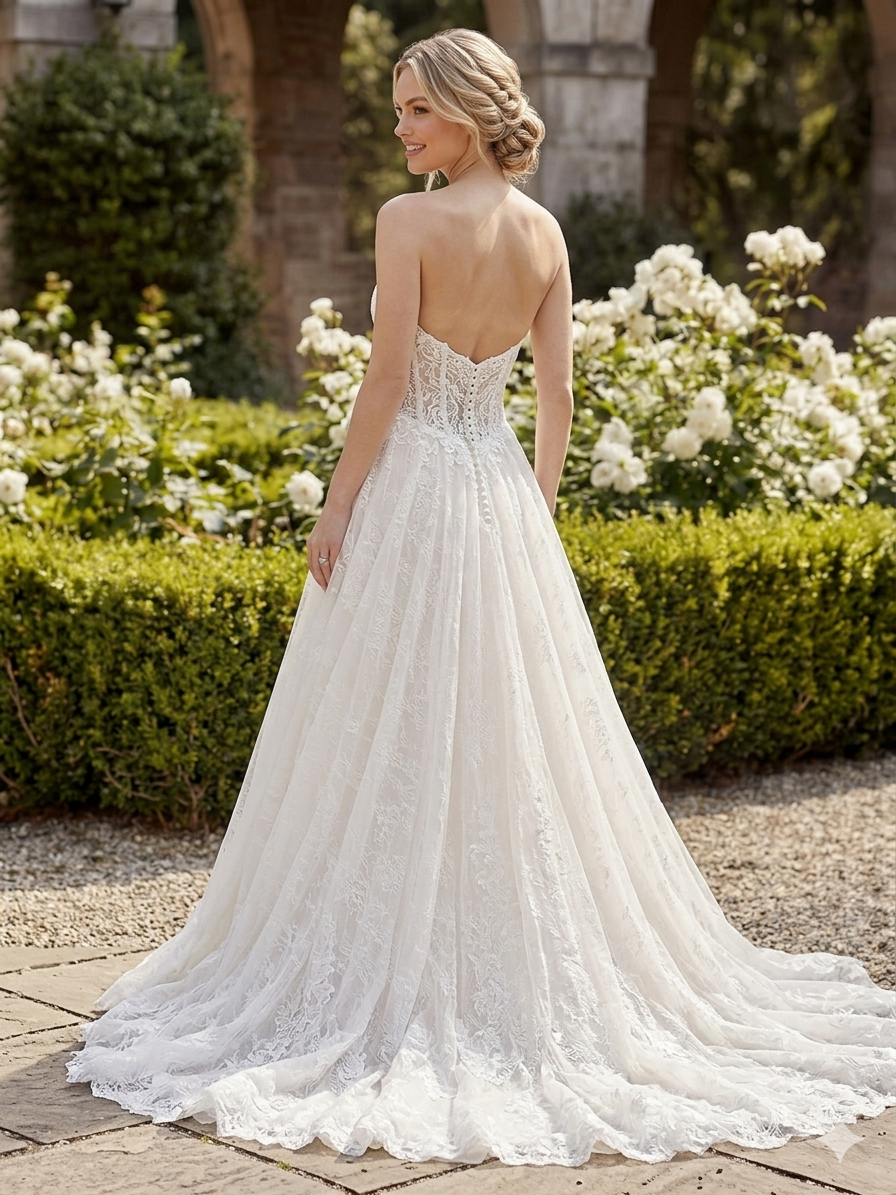 Strapless Sweetheart Chantilly Lace Gown