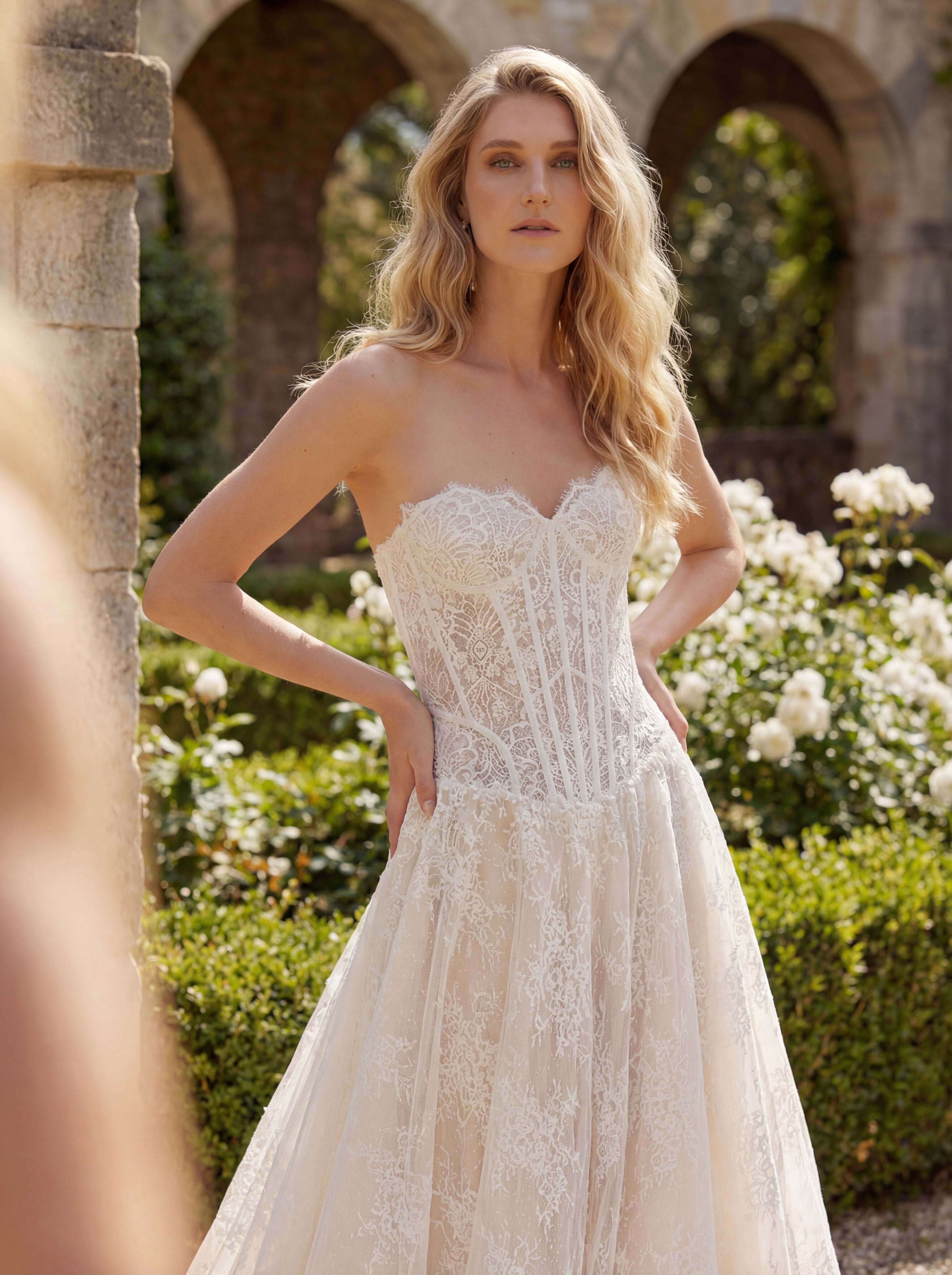 Strapless Sweetheart Chantilly Lace Gown