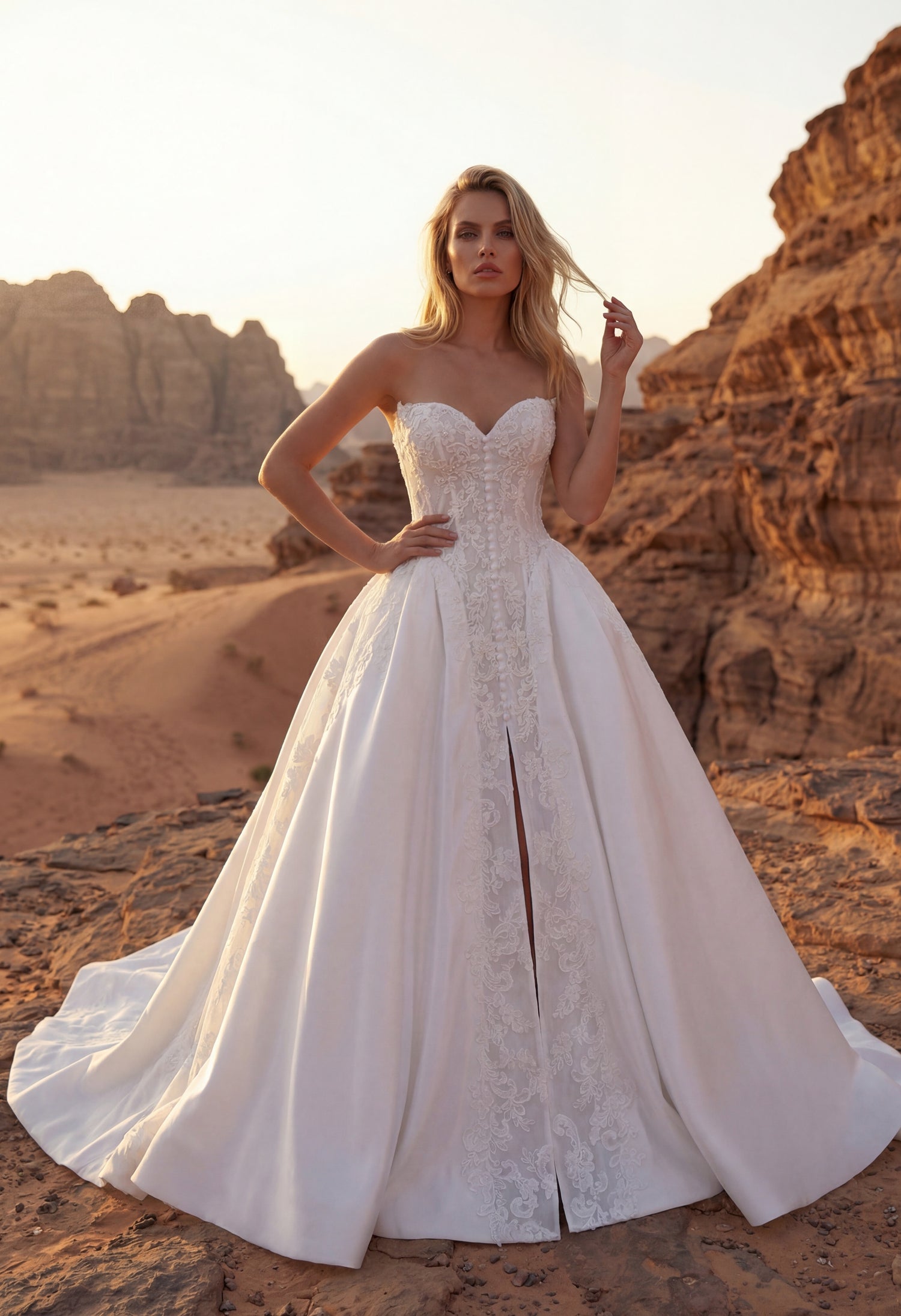 Strapless Sweetheart Lace and Satin Ballgown