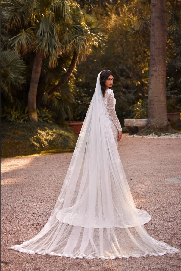 Cathedral Length Wedding Veil with Lace Trim – Style V-5-2034-AM53931