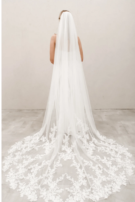 Cathedral Length Floral Wedding Veil – Off White | Style V004 by Heirloom Bridal