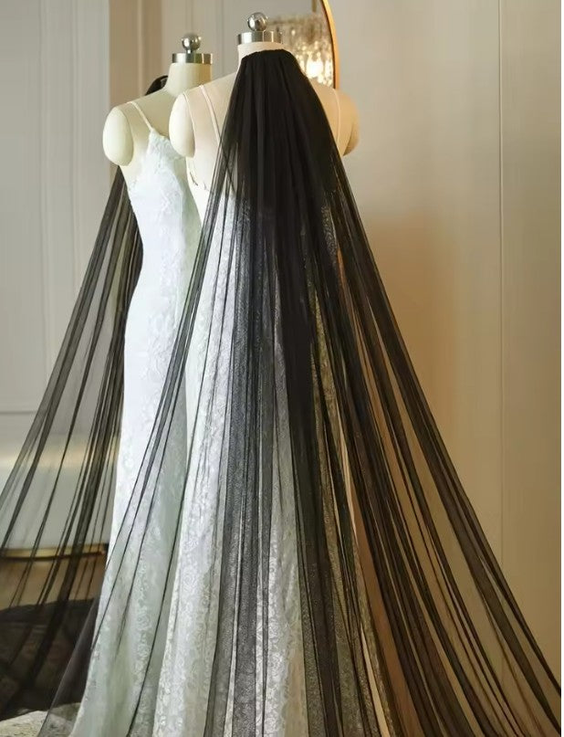 Black Cathedral Length Wedding Veil
