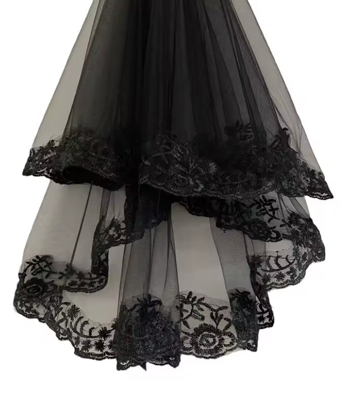 Black Two Teir Finger Short Wedding Veil