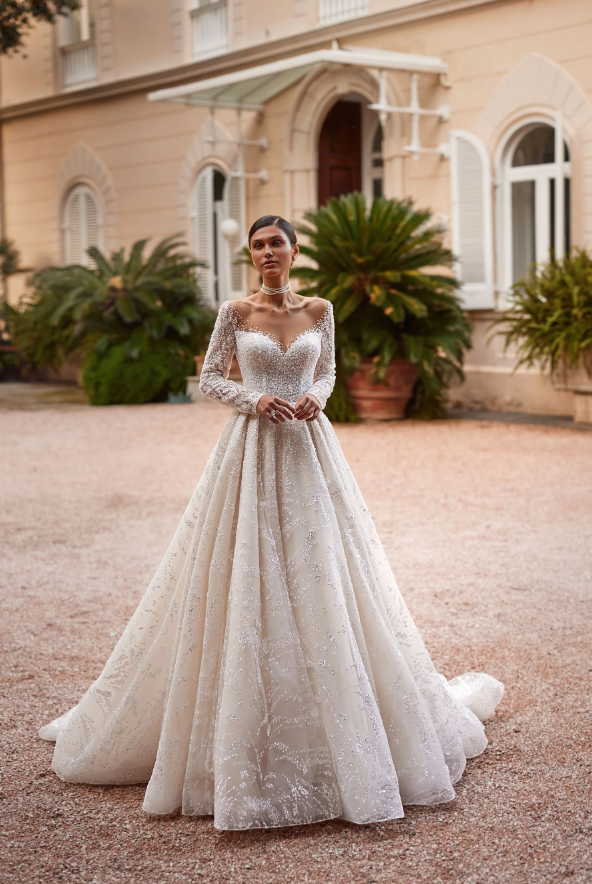 Riantra 3310 Luxury Wedding Dress – Strapless Satin Ball Gown with Corset Bodice & Train