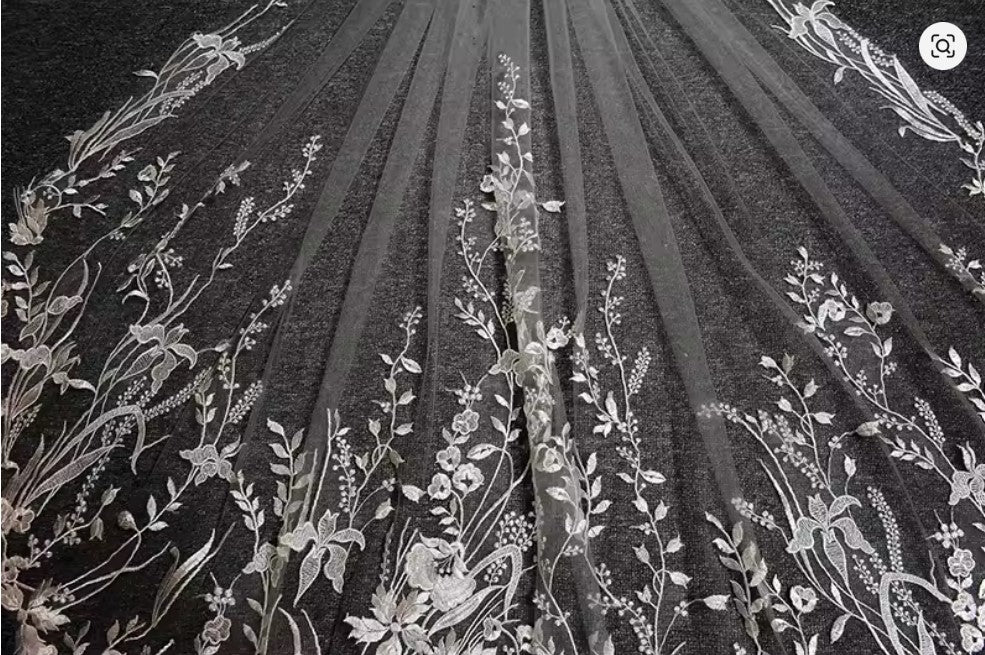 White Ivory Sparkling Long Bridal Veils Wedding Veil Lace Net Cathedral Veil&nbsp;