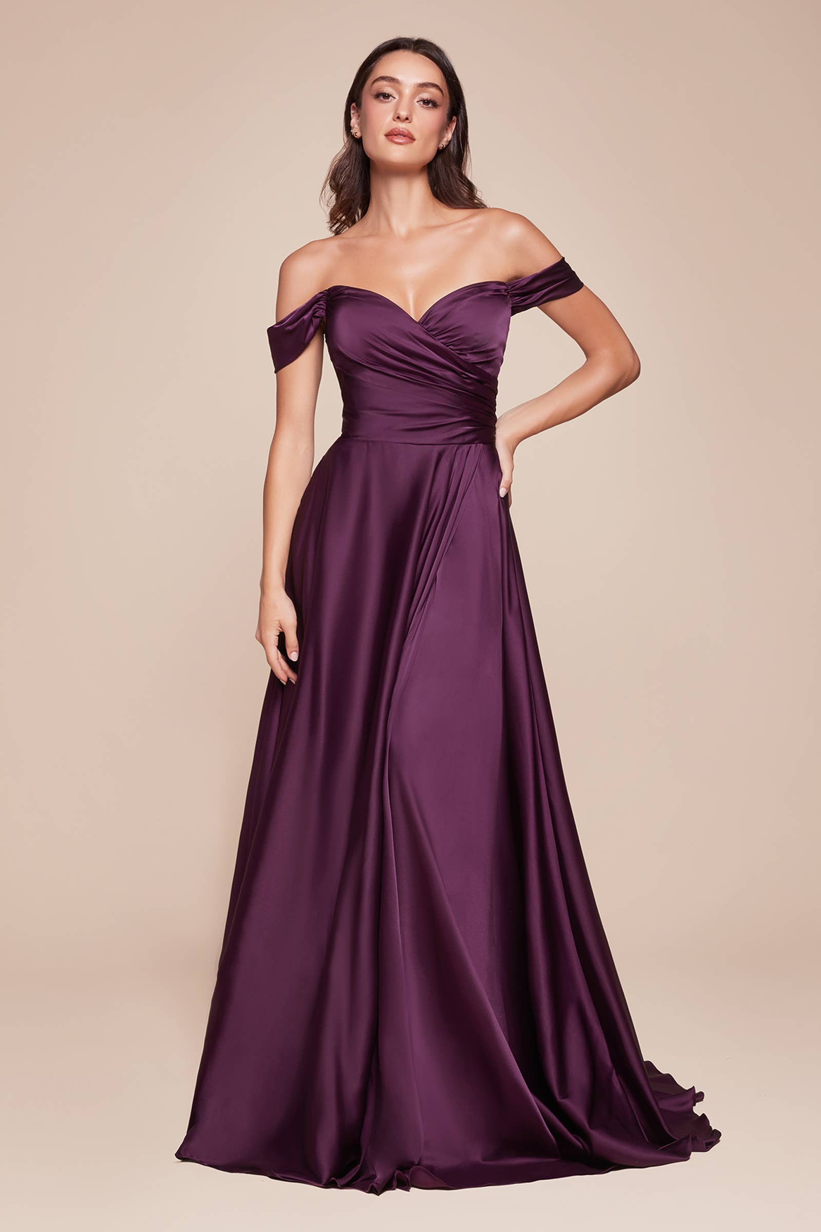 SATIN A-LINE OFF THE SHOULDER DRESS