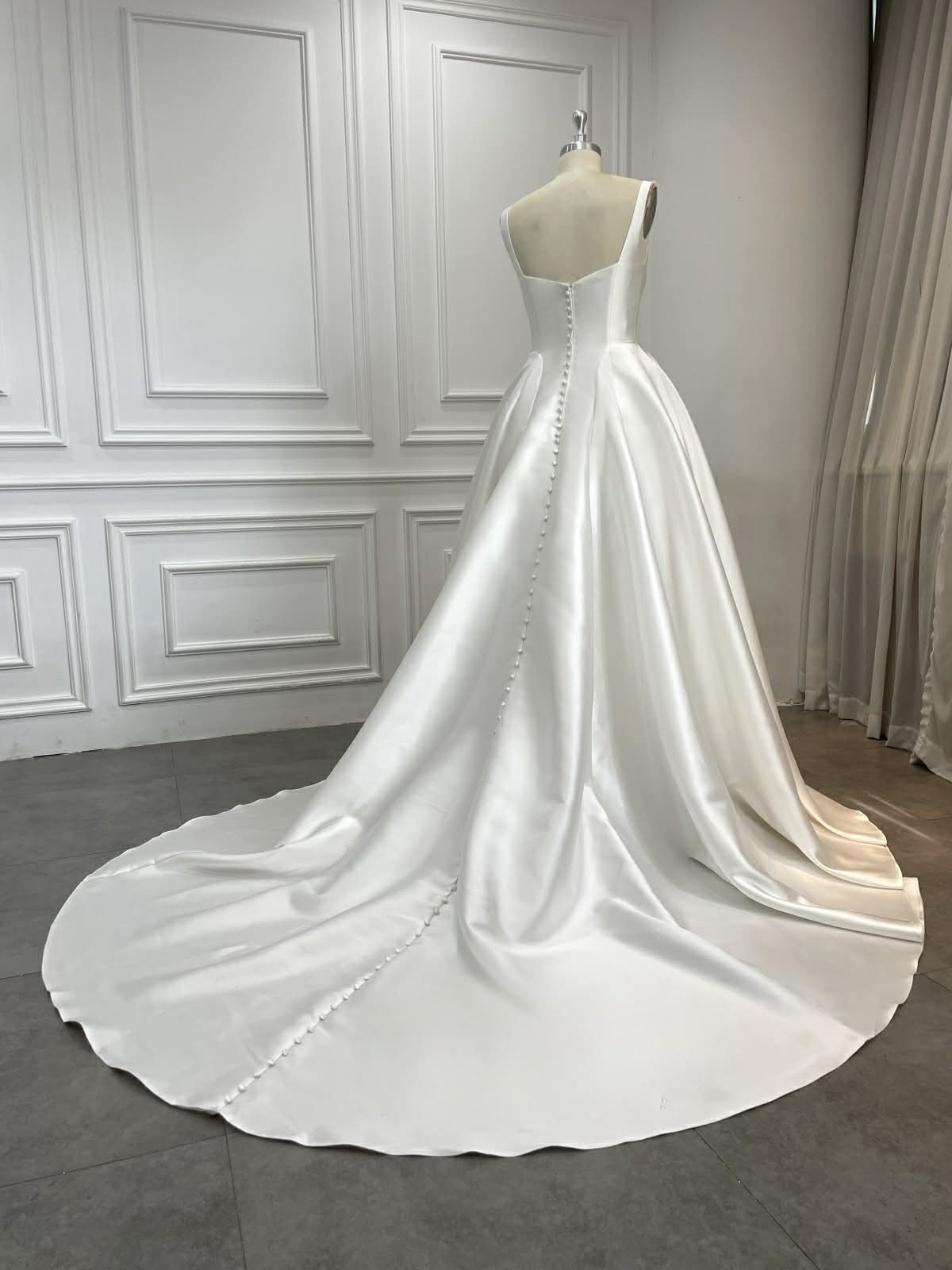 Satin A-Line Wedding Dress with Corset Bodice & Chapel Train | Classic Minimalist Bridal Gown (Copy)