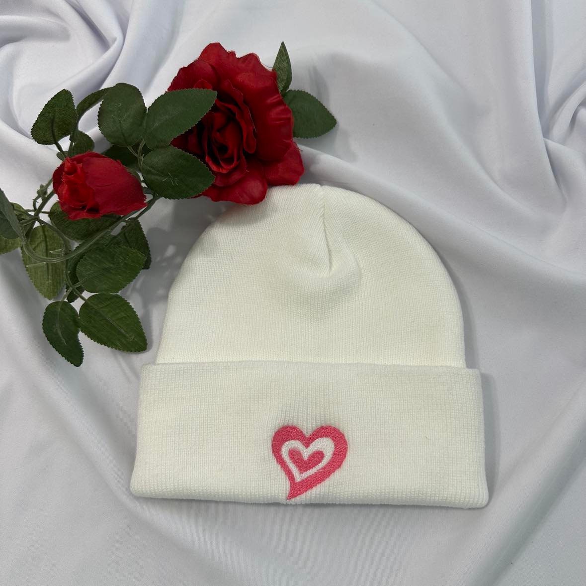 Embroidered Heart Beanie, Cozy Love Hat, Custom Valentine’s Day Beanie