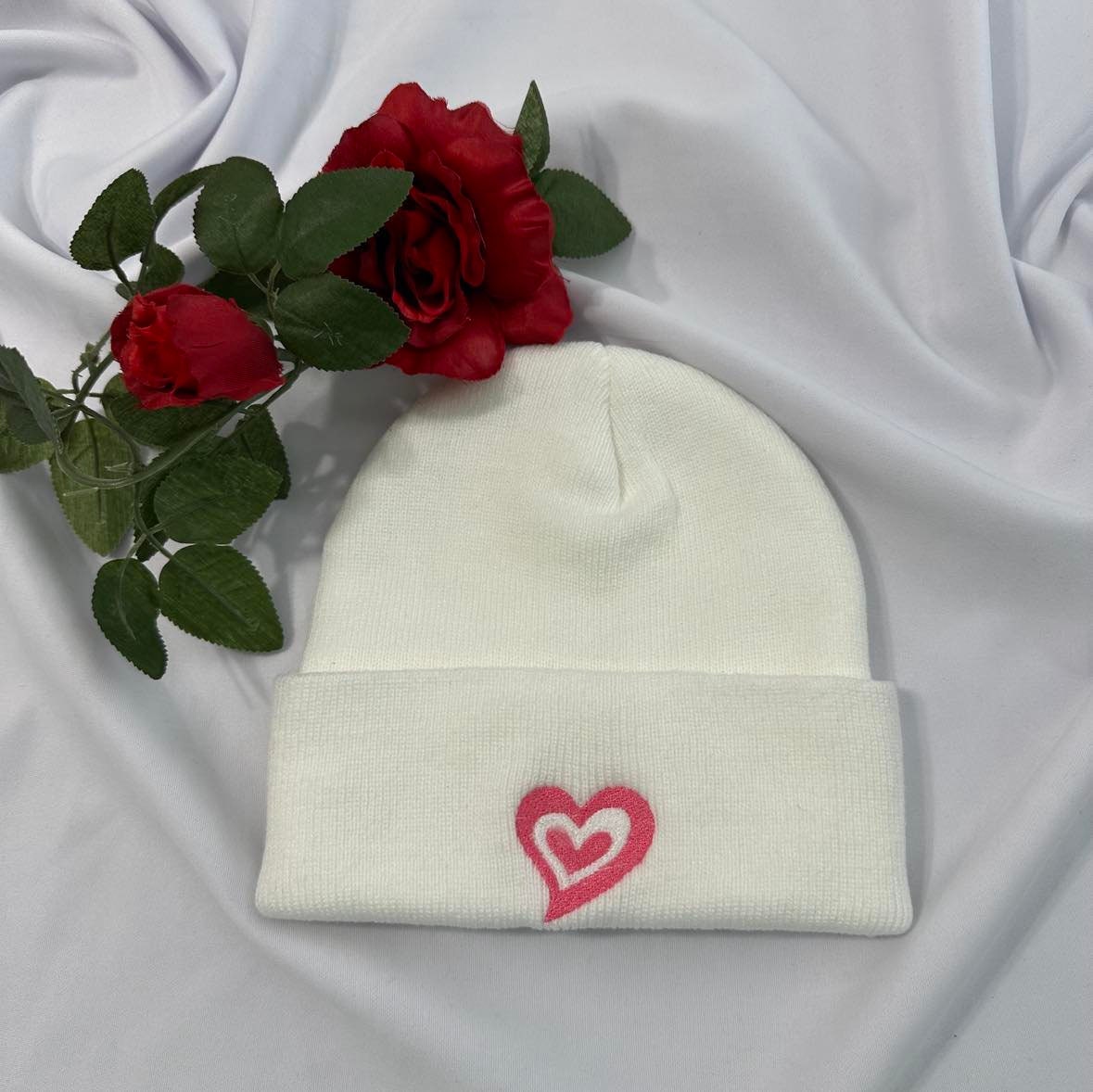 Embroidered Heart Beanie, Cozy Love Hat, Custom Valentine’s Day Beanie