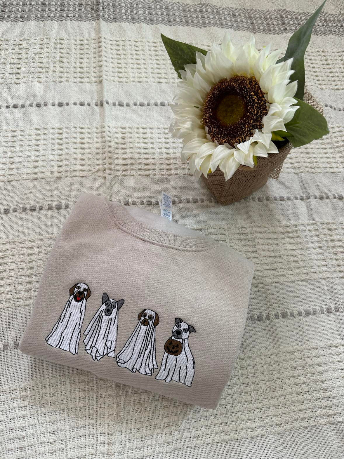 Embroidered Ghost Dogs Halloween Sweatshirt: Spooky Season Crewneck