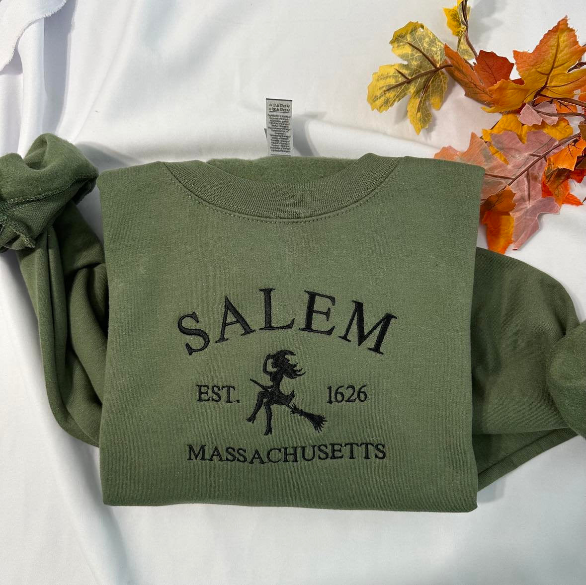 Salem Witch Embroidered Sweatshirt: Spooky Halloween Crewneck