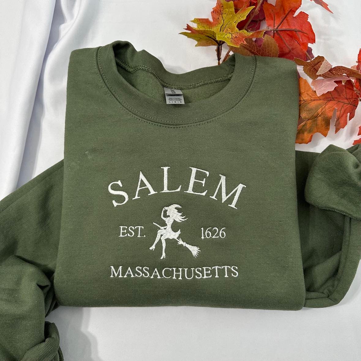 Salem Embroidered Sweatshirt: Halloween Crewneck - Massachusetts Witch Gift