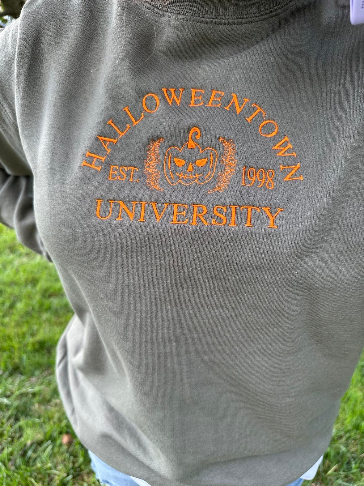 Halloween town university embroidered crewneck; Halloween town EST 1998 sweatshirt; women halloween sweatshirt, pumpkin sweatshirt