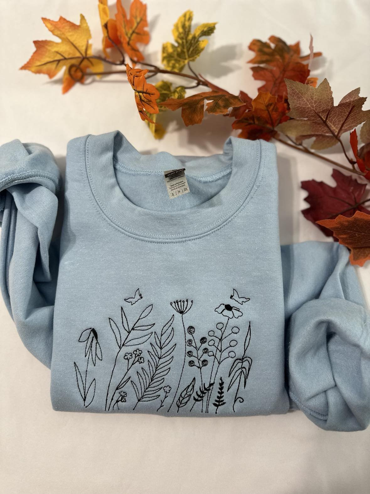 Wildflowers Embroidered Sweatshirt; Butterfly with Wild Flowers Customised Hoodie. Mother’s Day Spring Gift
