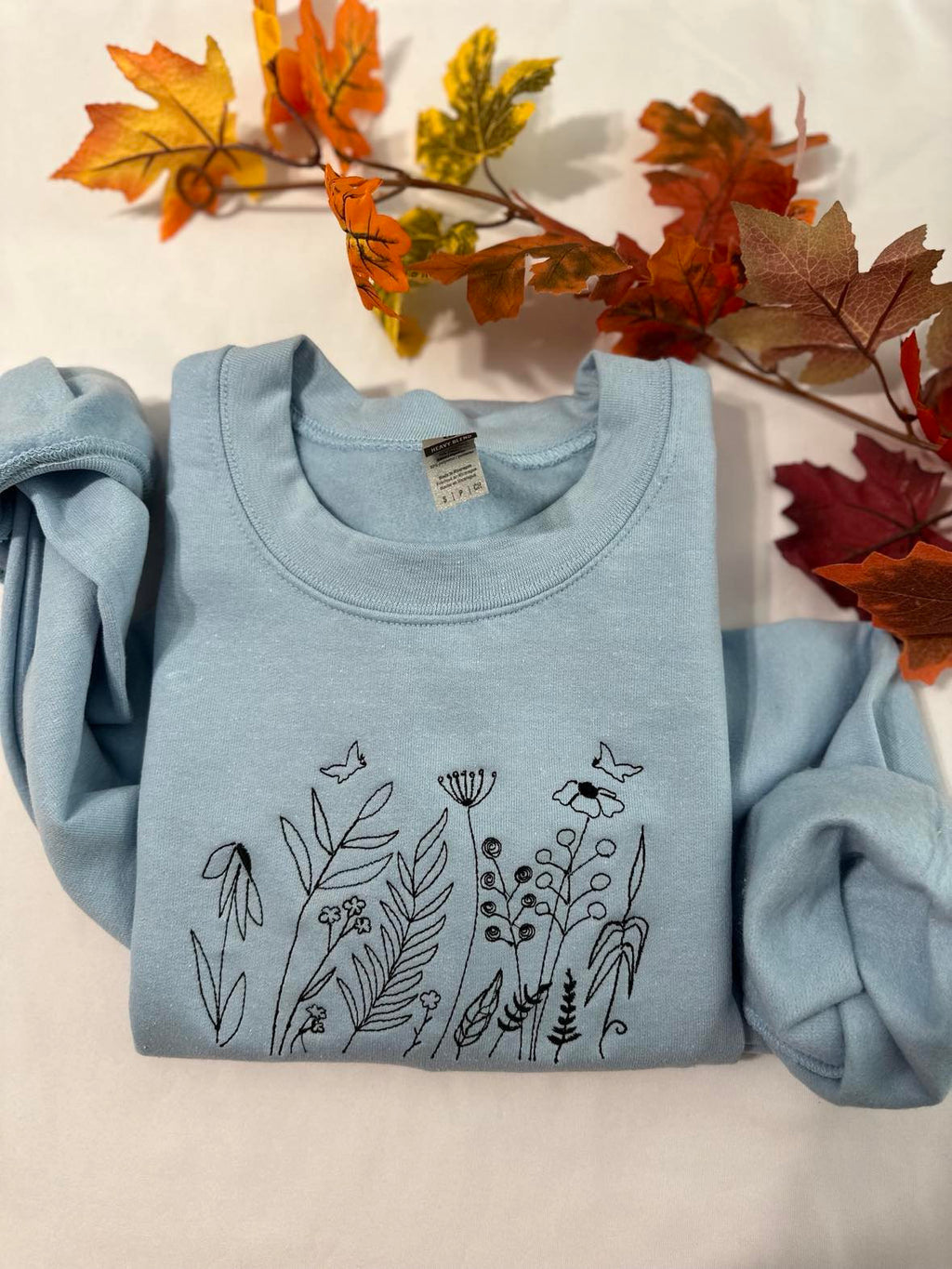 Wildflowers Embroidered Sweatshirt; Butterfly with Wild Flowers Customised Hoodie. Mother’s Day Spring Gift