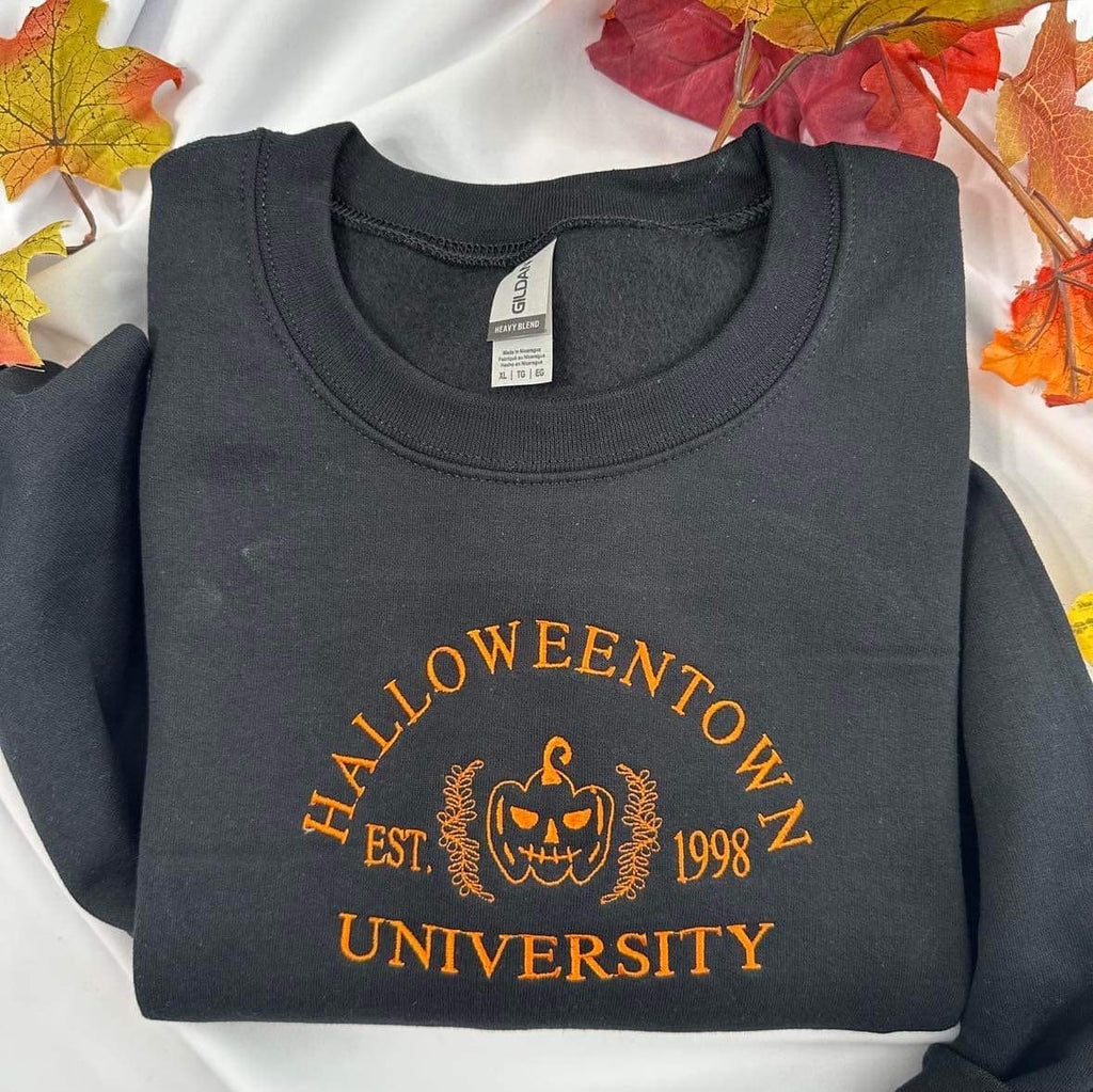 Halloween town university embroidered crewneck; Halloween town EST 1998 sweatshirt; women halloween sweatshirt, pumpkin sweatshirt