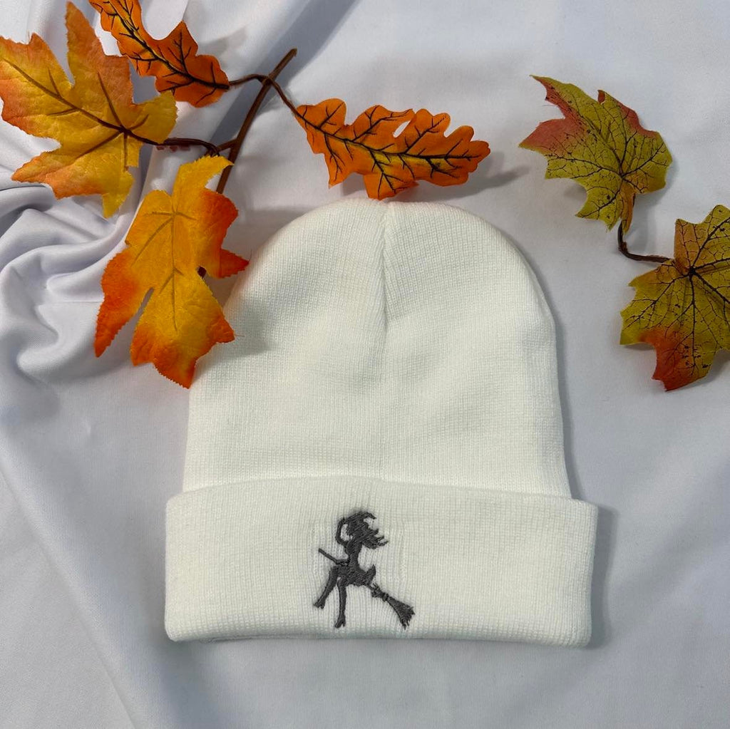 Embroidered Halloween Witch Beanie - Custom Knit Cuffed Beanie