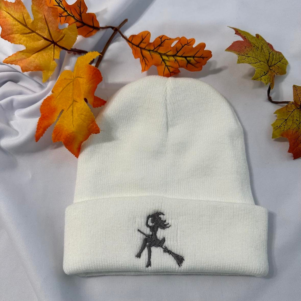 Embroidered Halloween Witch Beanie - Custom Knit Cuffed Beanie