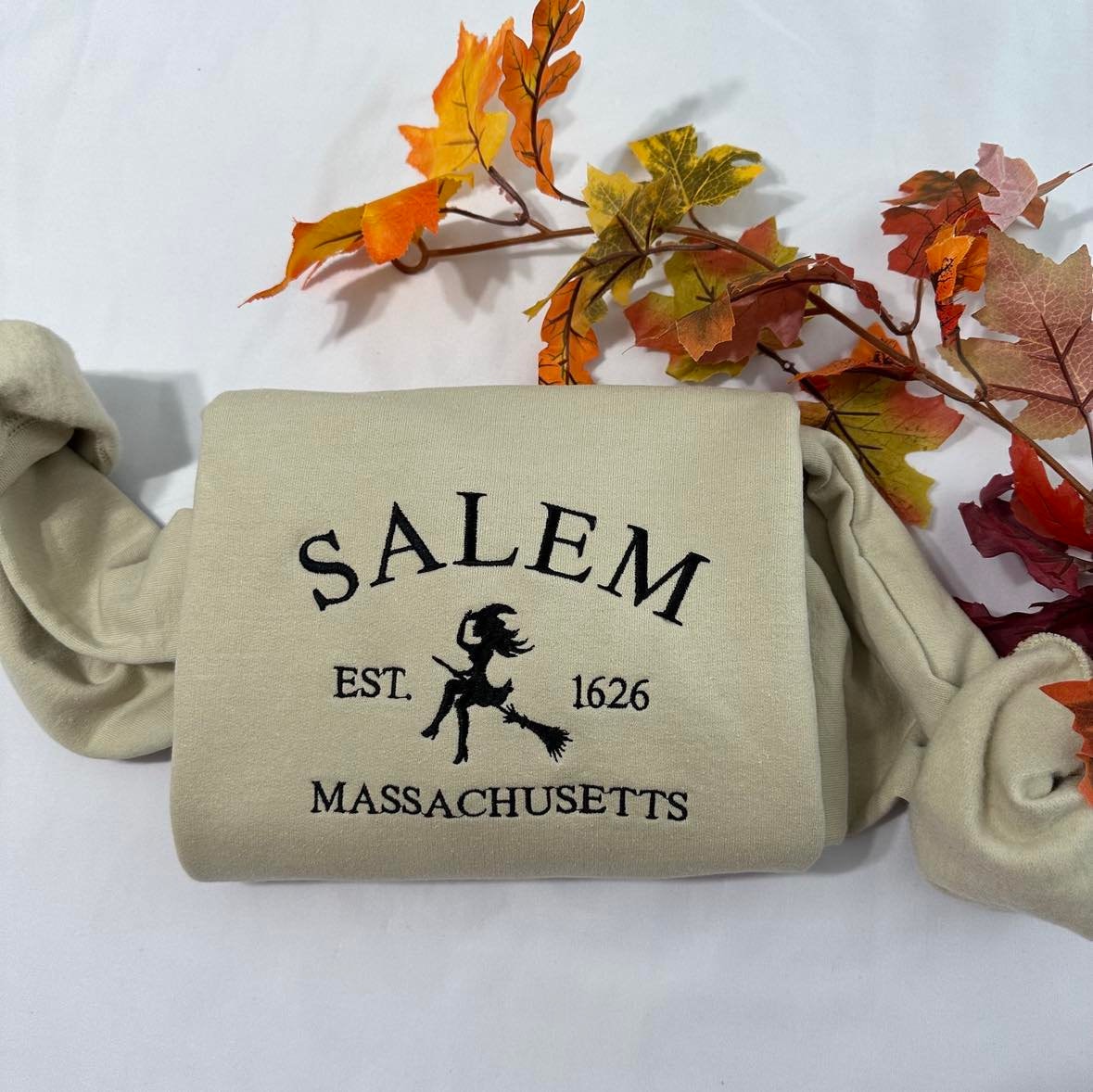 Salem Witch Embroidered Sweatshirt: Spooky Halloween Crewneck